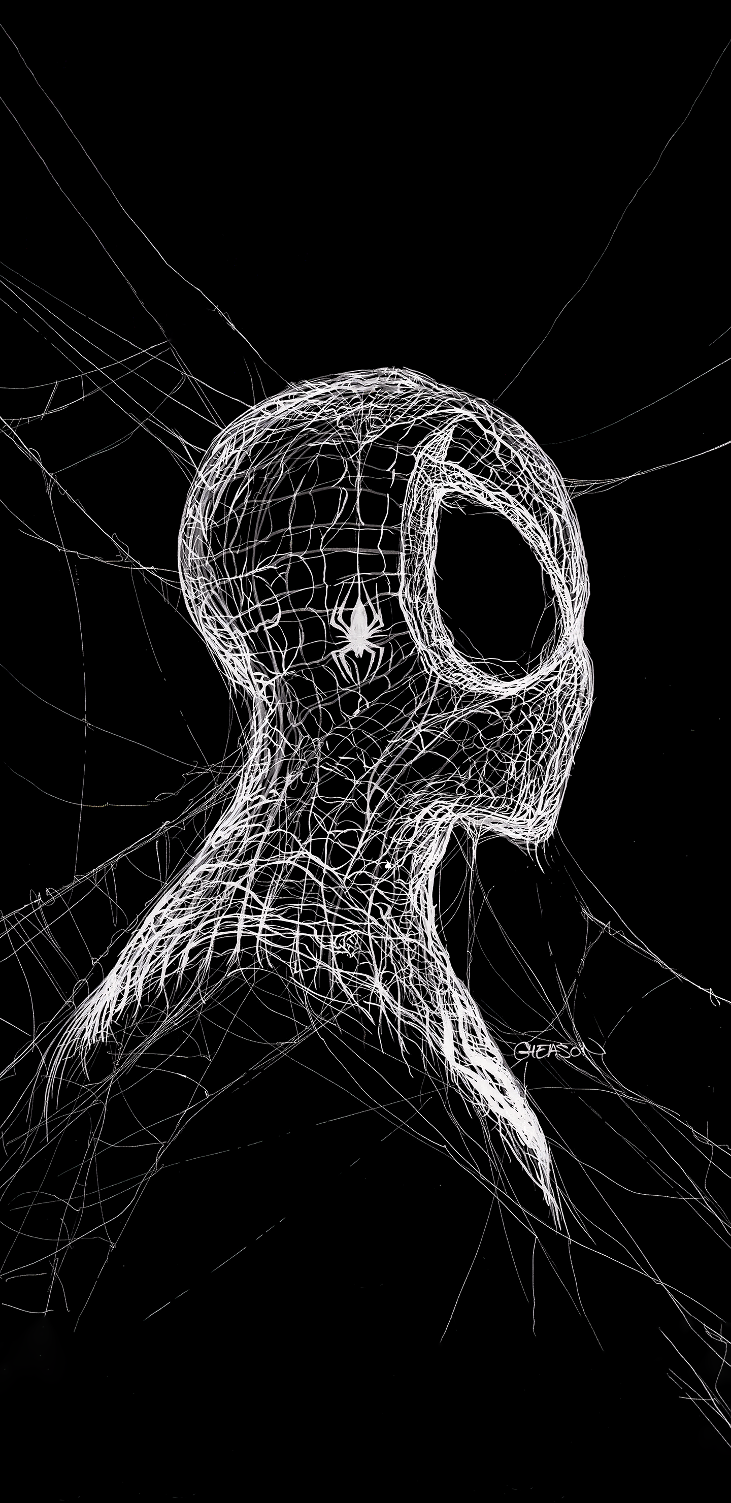 General 1440x2960 dark superhero Spider-Man portrait display spiderwebs
