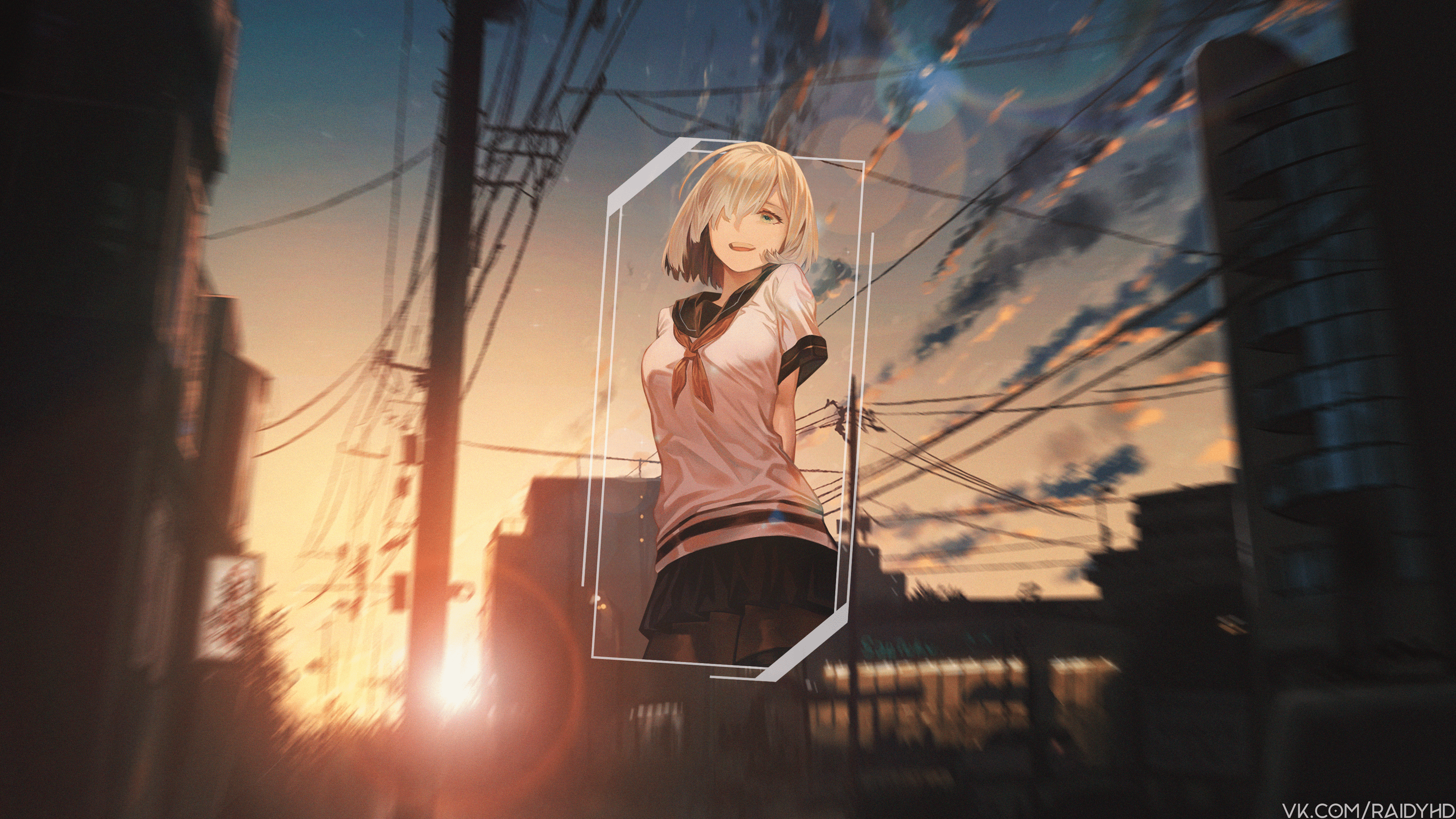 Anime 3840x2160 anime anime girls picture-in-picture sunset Hamakaze (KanColle) 