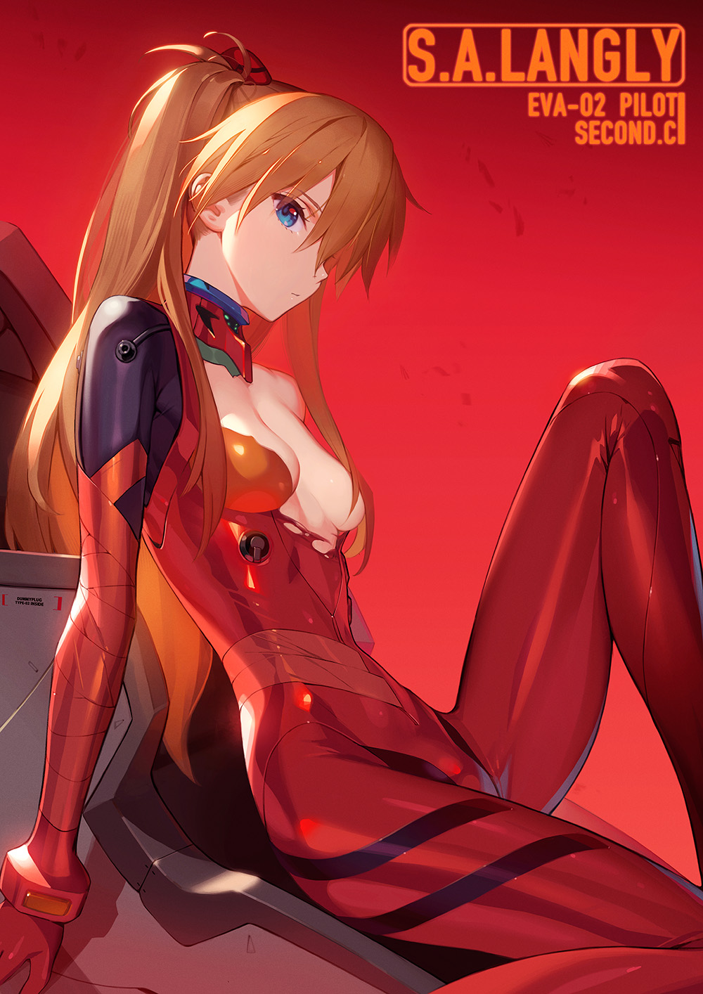 Anime 1000x1414 Neon Genesis Evangelion 2D anime long hair plugsuit bodysuit small boobs no bra cleavage sideboob underboob redhead thighs the gap twintails belly button curvy Asuka Langley Soryu looking away ecchi fan art bandages EVA Unit 02 simple background hair over one eye portrait display Siino torn clothes