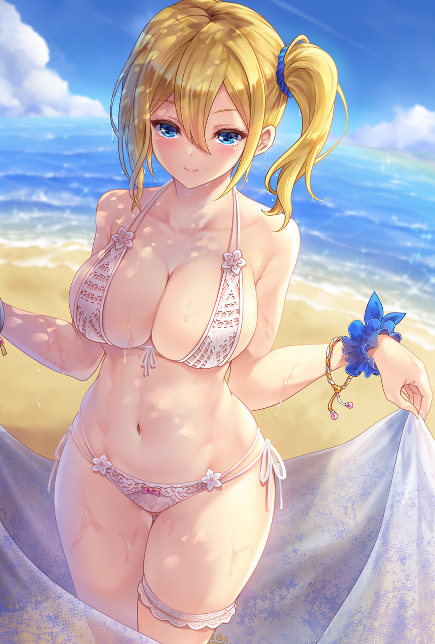 Anime 867x1284 Hayasaka Ai Kaguya-Sama: Love is War anime anime girls blonde blue eyes boobs big boobs standing bikini cleavage wet beach Makirin wet body dripping