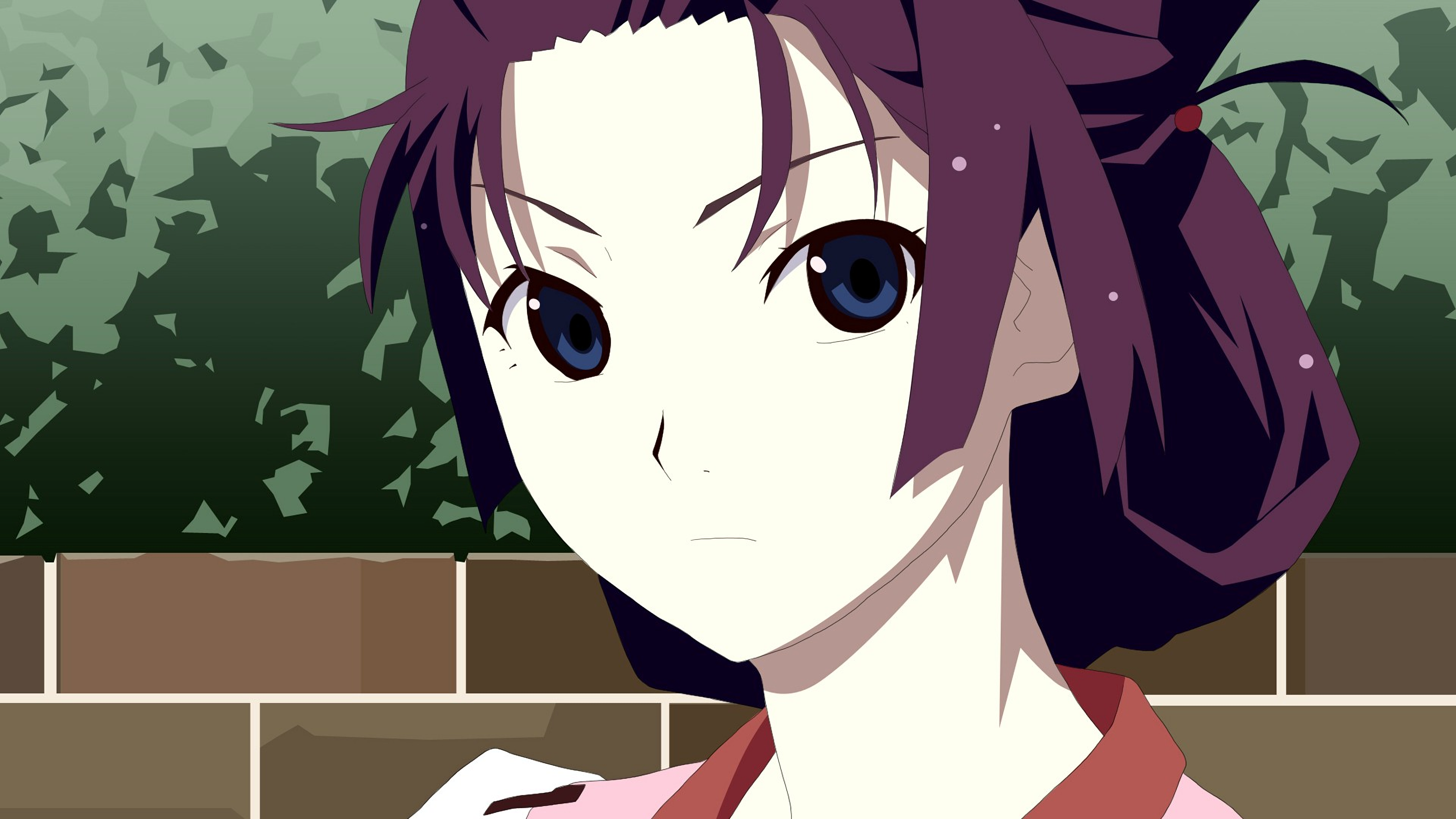 Anime 3840x2160 anime anime girls Senjougahara Hitagi pale blue eyes Monogatari Series minimalism purple hair