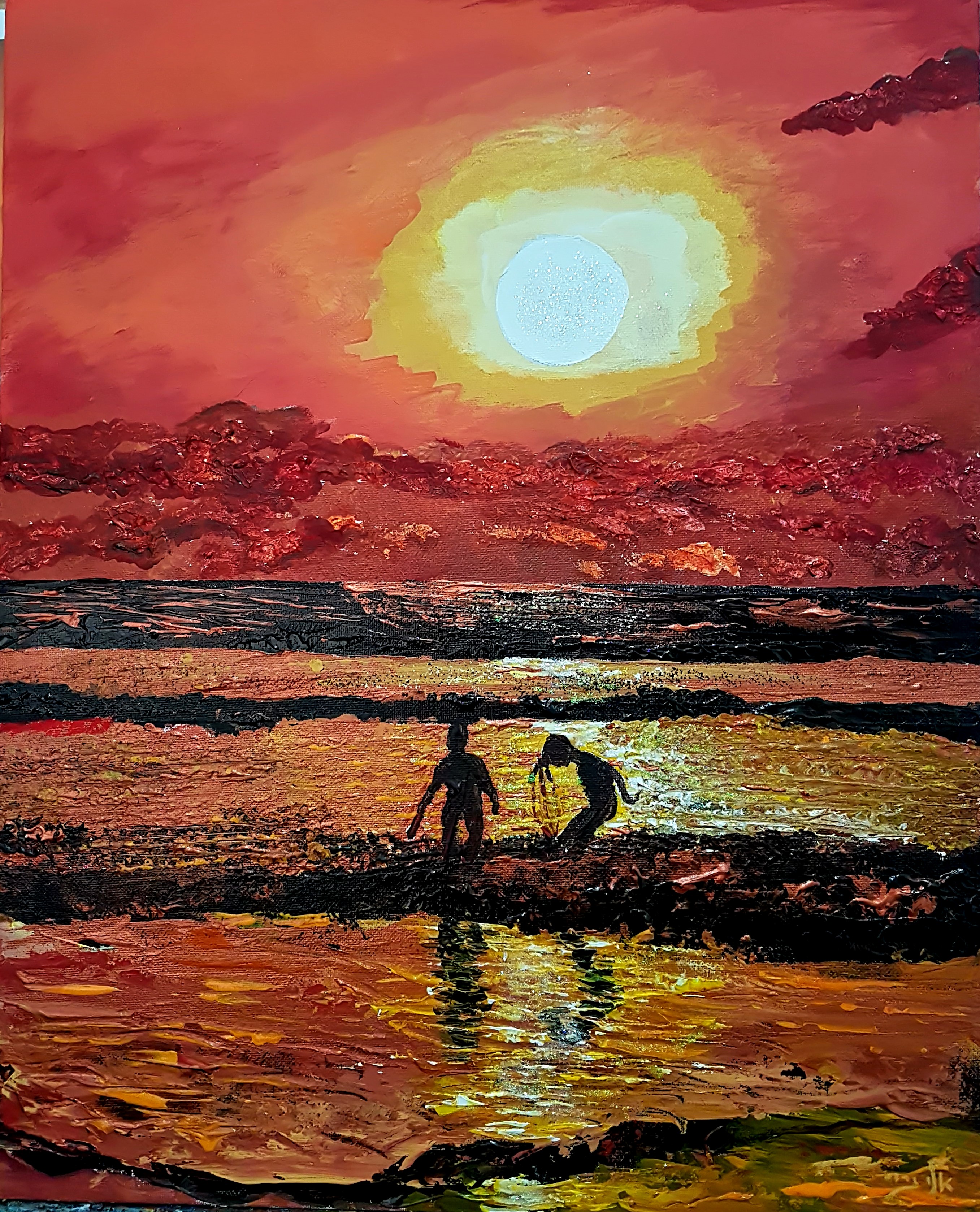 General 2714x3356 sunset children sea painting Sun nature red artwork digital art portrait display