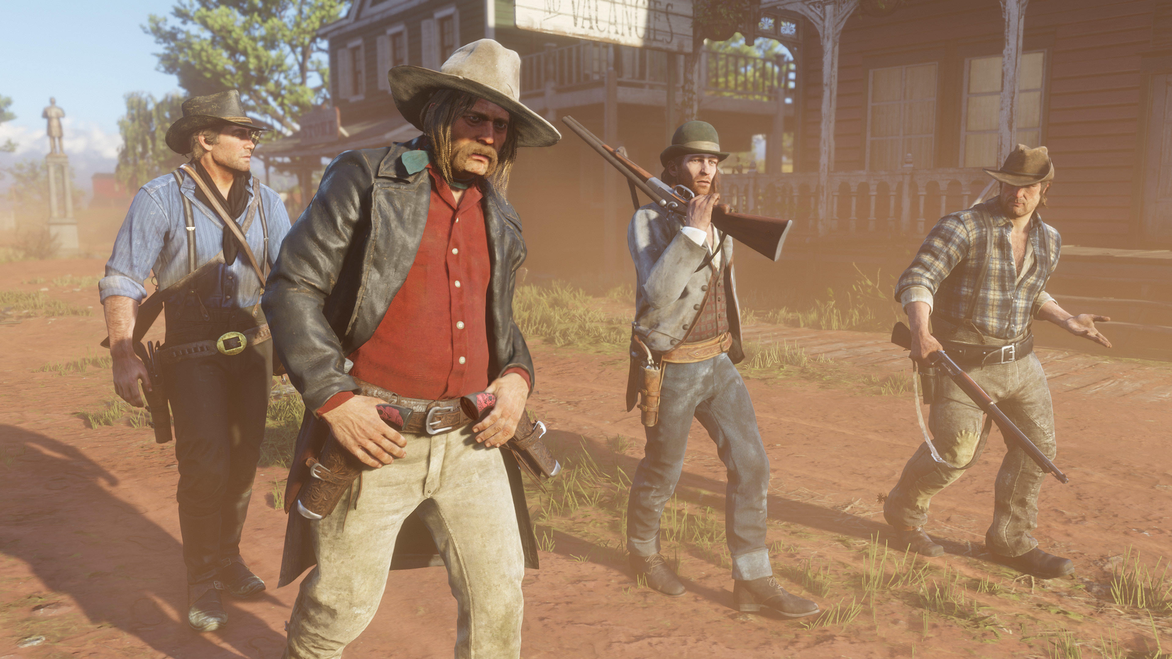 General 3840x2160 Red Dead Redemption Rockstar Games Red Dead Redemption 2 video games Arthur Morgan Micah Bell Sean MacGuire outlaws  Rhodes (town) video game characters men Bill Williamson