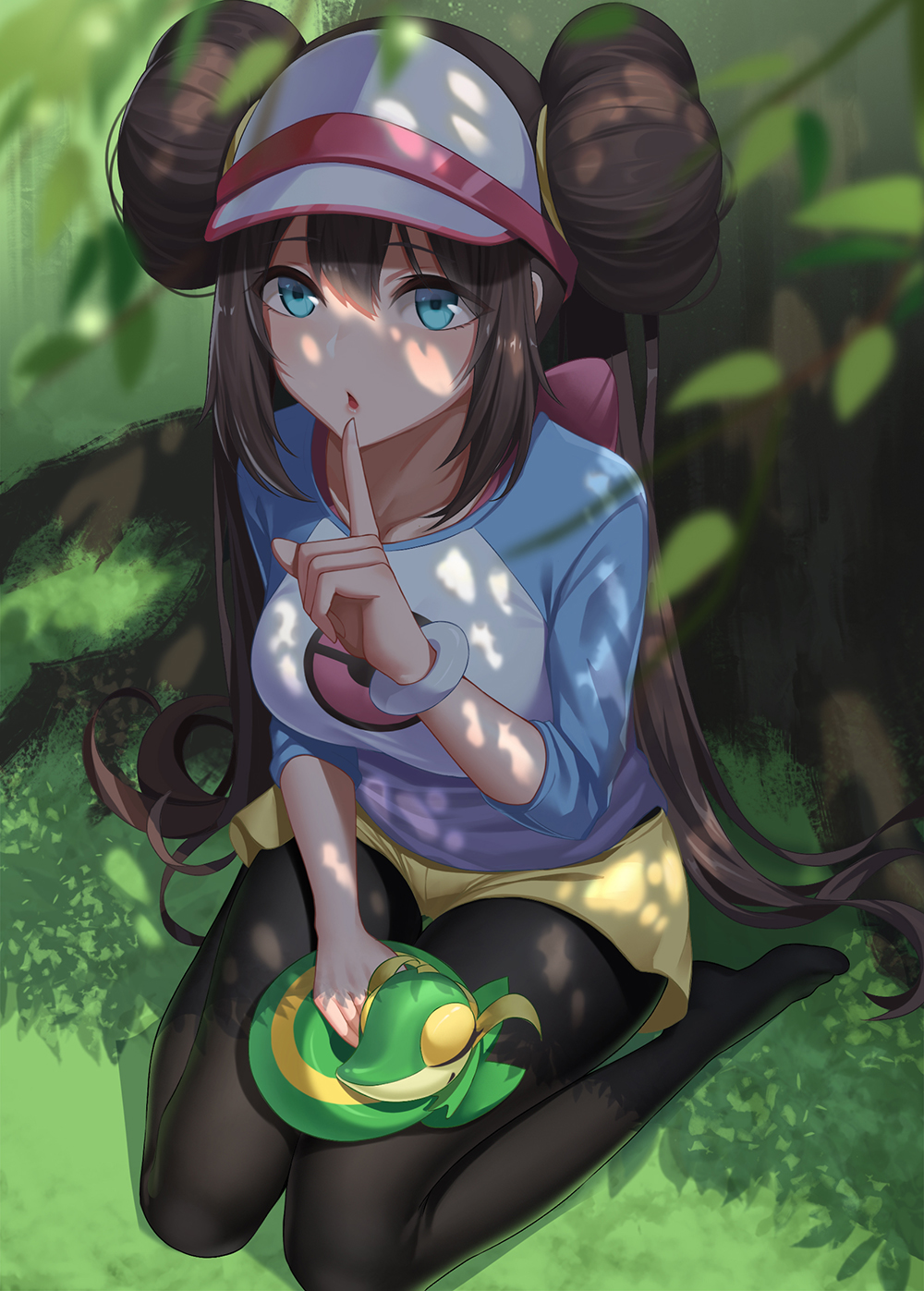 Anime 1000x1397 anime anime girls digital art artwork 2D portrait display Kurosara Pokémon Rosa (Pokémon) brunette long hair blue eyes kneeling