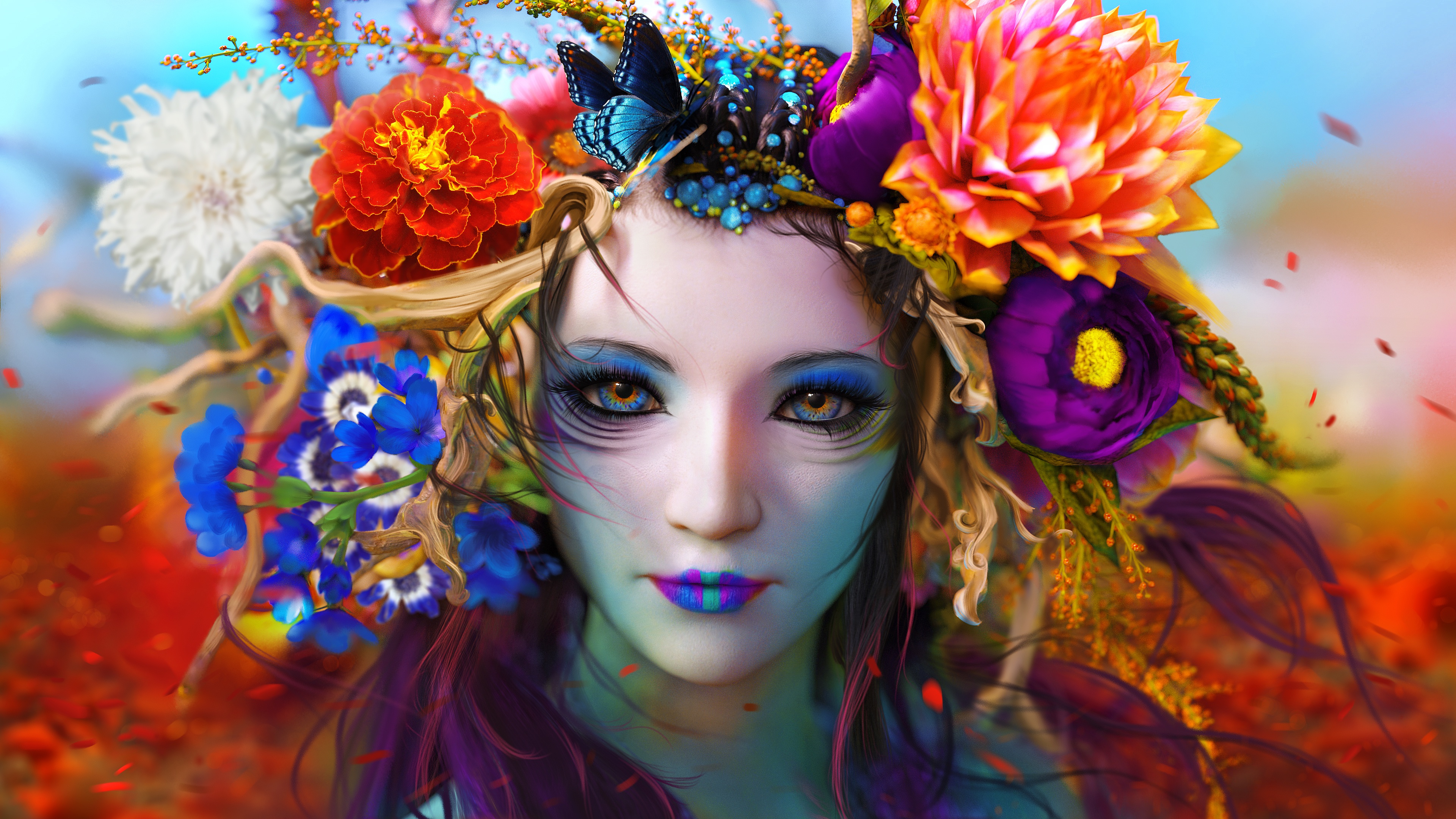 General 3840x2160 colorful face fantasy art artwork fantasy girl digital art