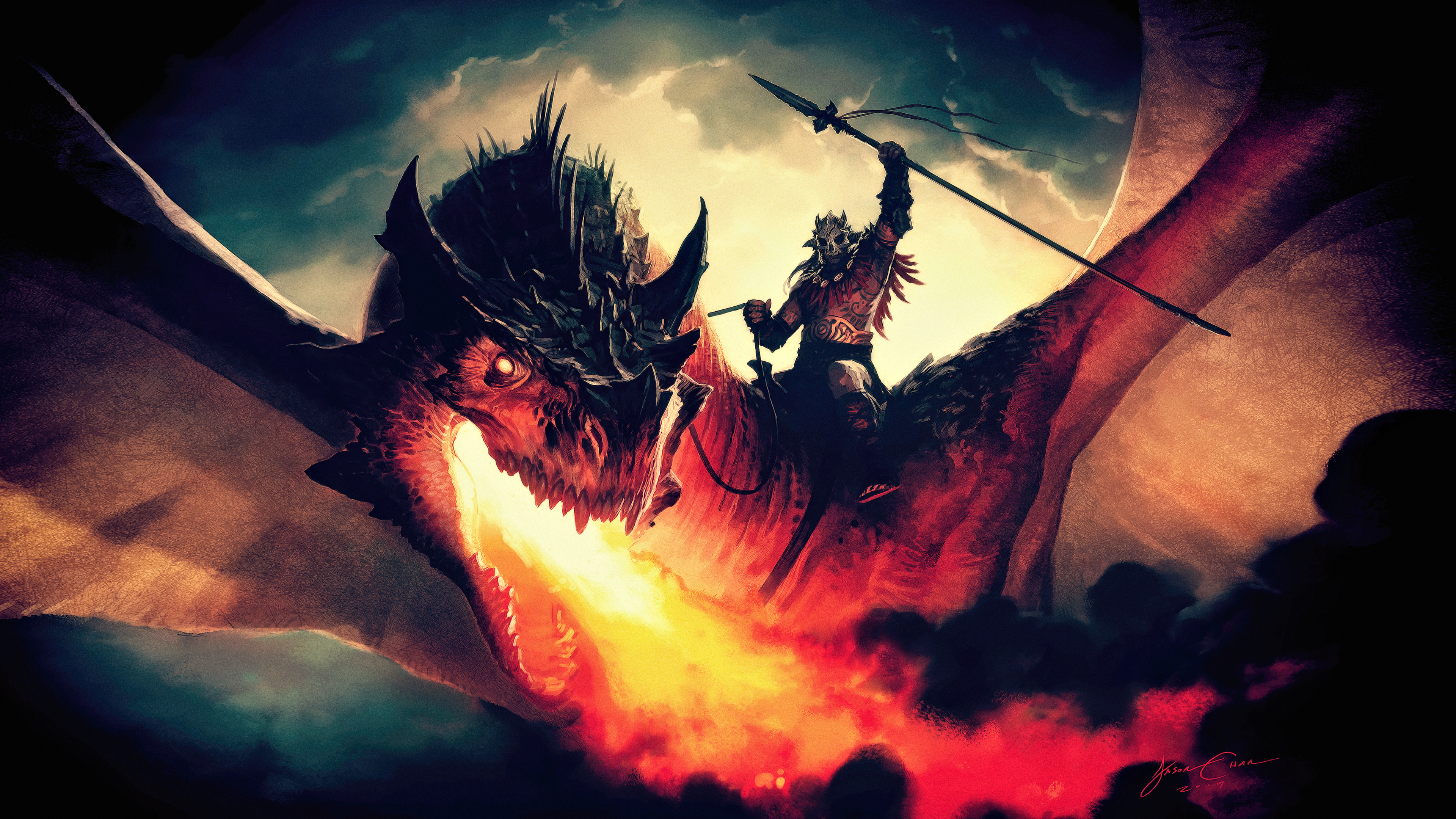 General 3840x2160 fantasy art artwork fan art concept art dark digital art dragon creature mythology animals gamer Magic: The Gathering