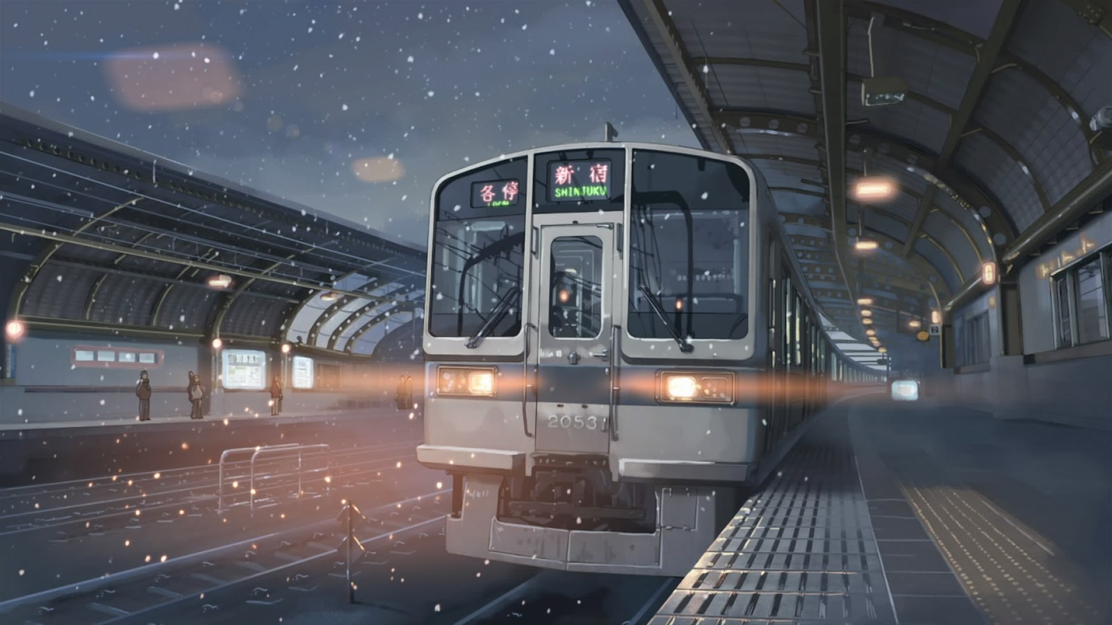 Anime 1600x900 winter train train station 5 Centimeters Per Second Makoto Shinkai 