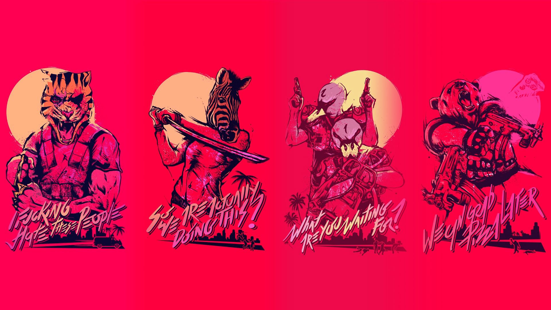 General 1920x1080 video games red Hotline Miami artwork red background