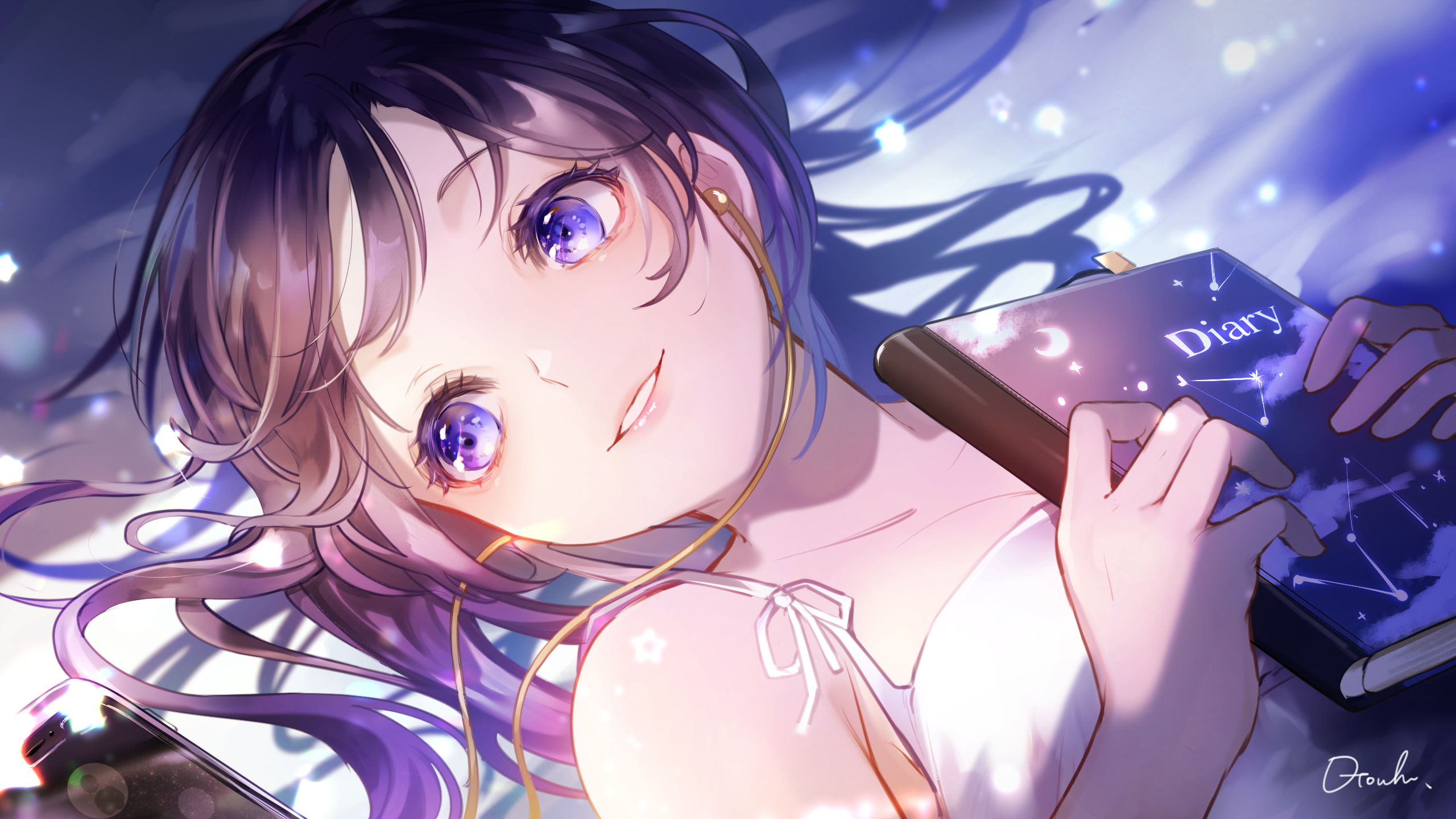Anime 2560x1440 anime girls long hair purple eyes anime brunette smiling Gotouhu