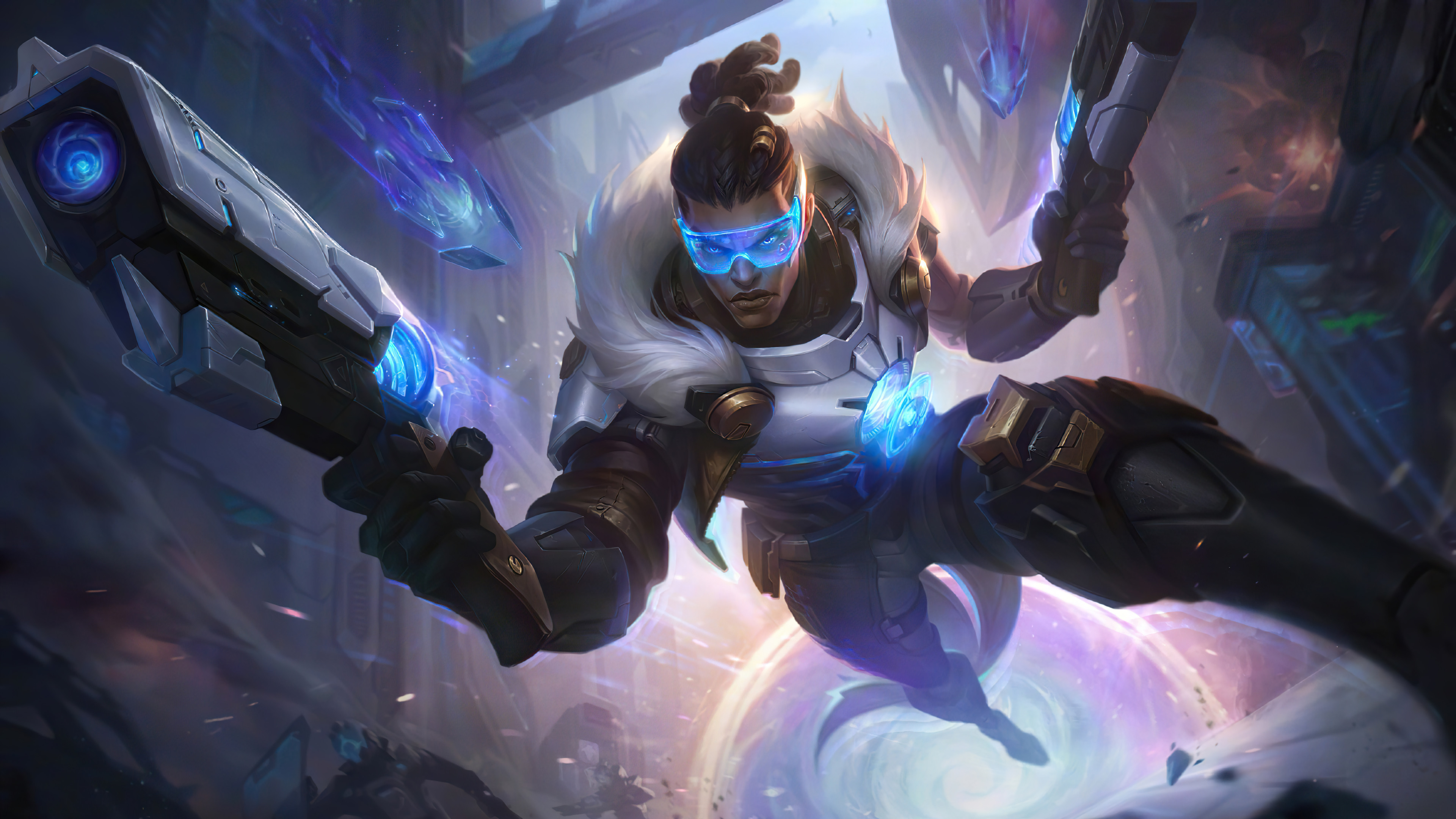 General 3840x2160 Lucian Lucian (League of Legends) ADC AD carry League of Legends Riot Games fire futuristic video game characters PC gaming weapon GZG Pulsefire (League of Legends)