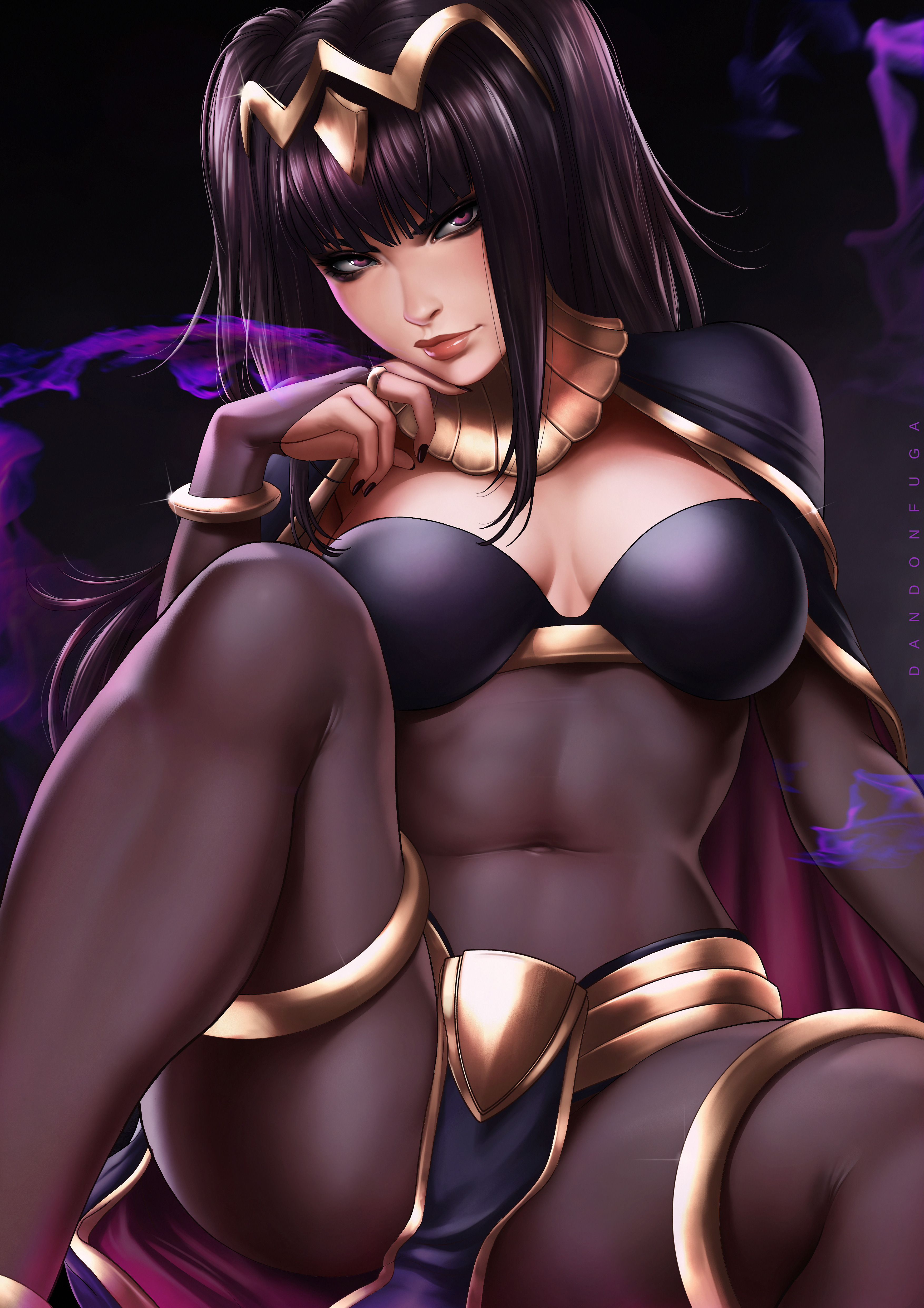 General 3508x4961 Tharja Fire Emblem Fire Emblem Awakening video games video game girls fantasy girl dark hair purple eyes looking at viewer sensual gaze bangs hair accessories jewelry cleavage see-through clothing skimpy clothes thick thigh belly portrait display spread legs 2D artwork video game characters digital art illustration drawing fan art Dandonfuga anime
