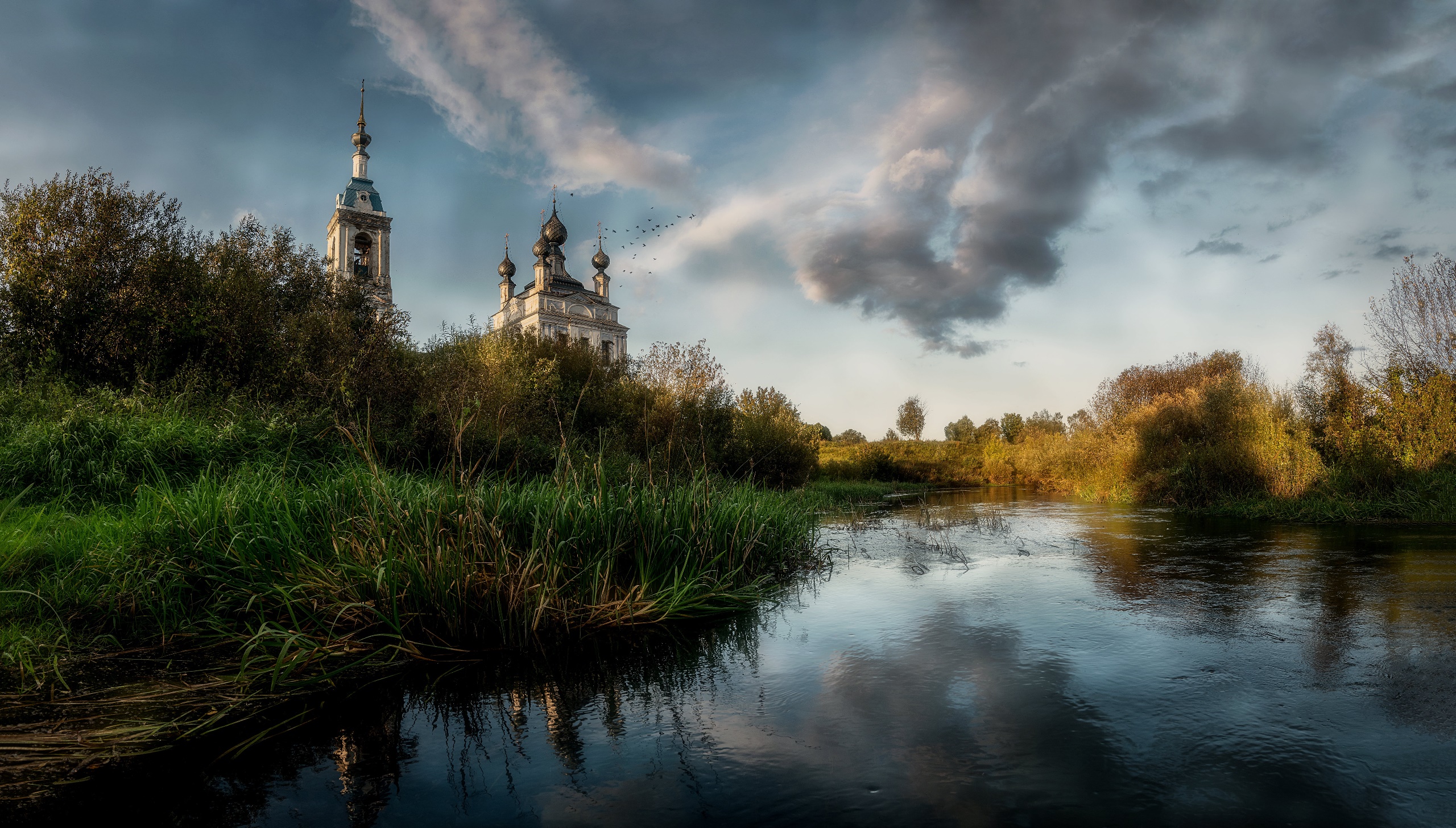 General 2560x1456 river water church Russia outdoors