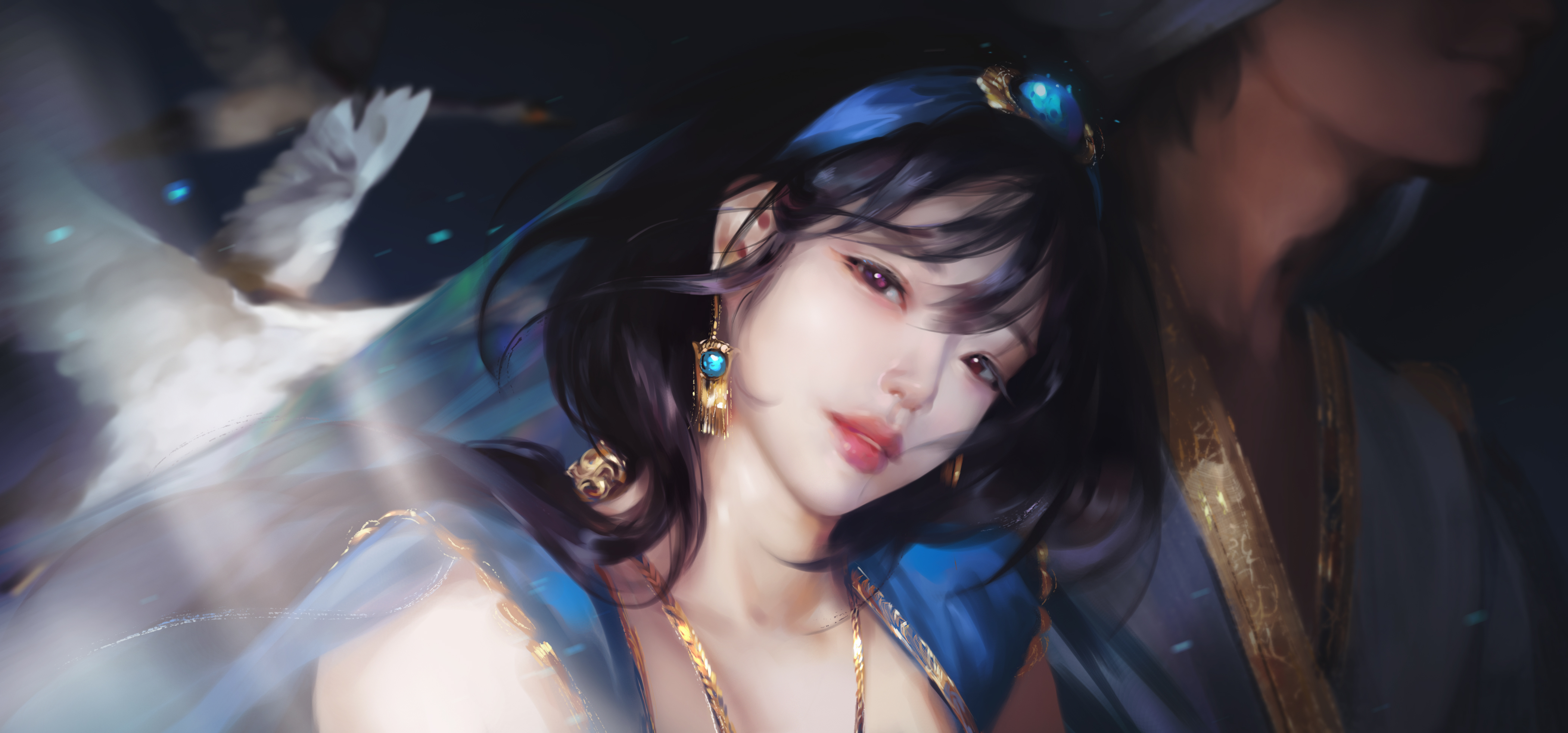 General 4200x1962 women Aladdin Princess Jasmine blue clothing Taejune Kim fantasy girl digital art ultrawide