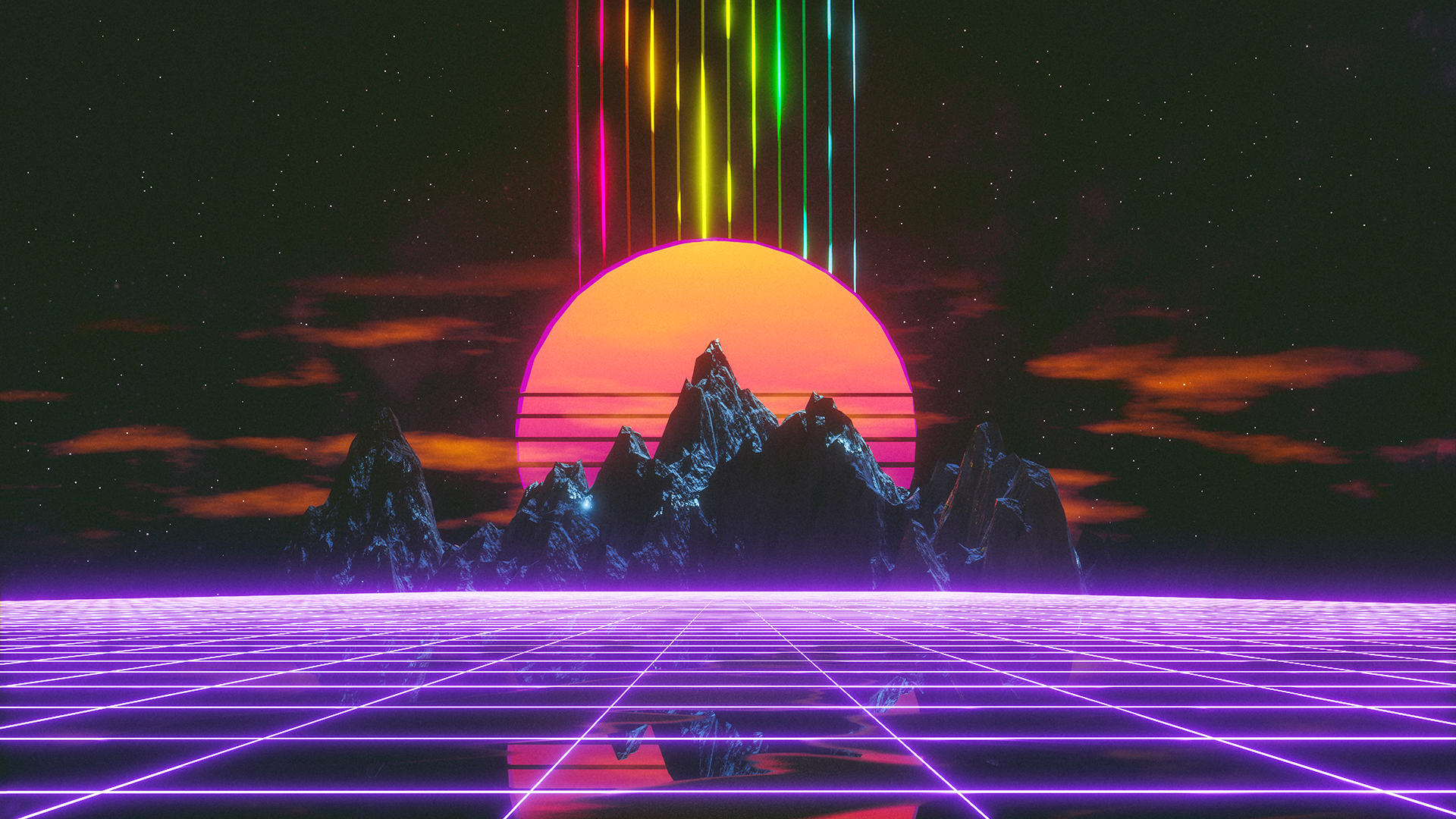 General 1920x1080 retro style grid synthwave retrowave