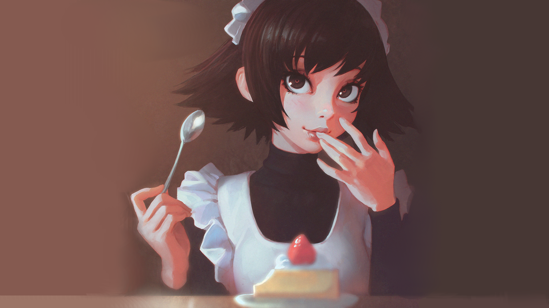 Anime 1920x1080 digital art fantasy art artwork original characters women maid outfit cake