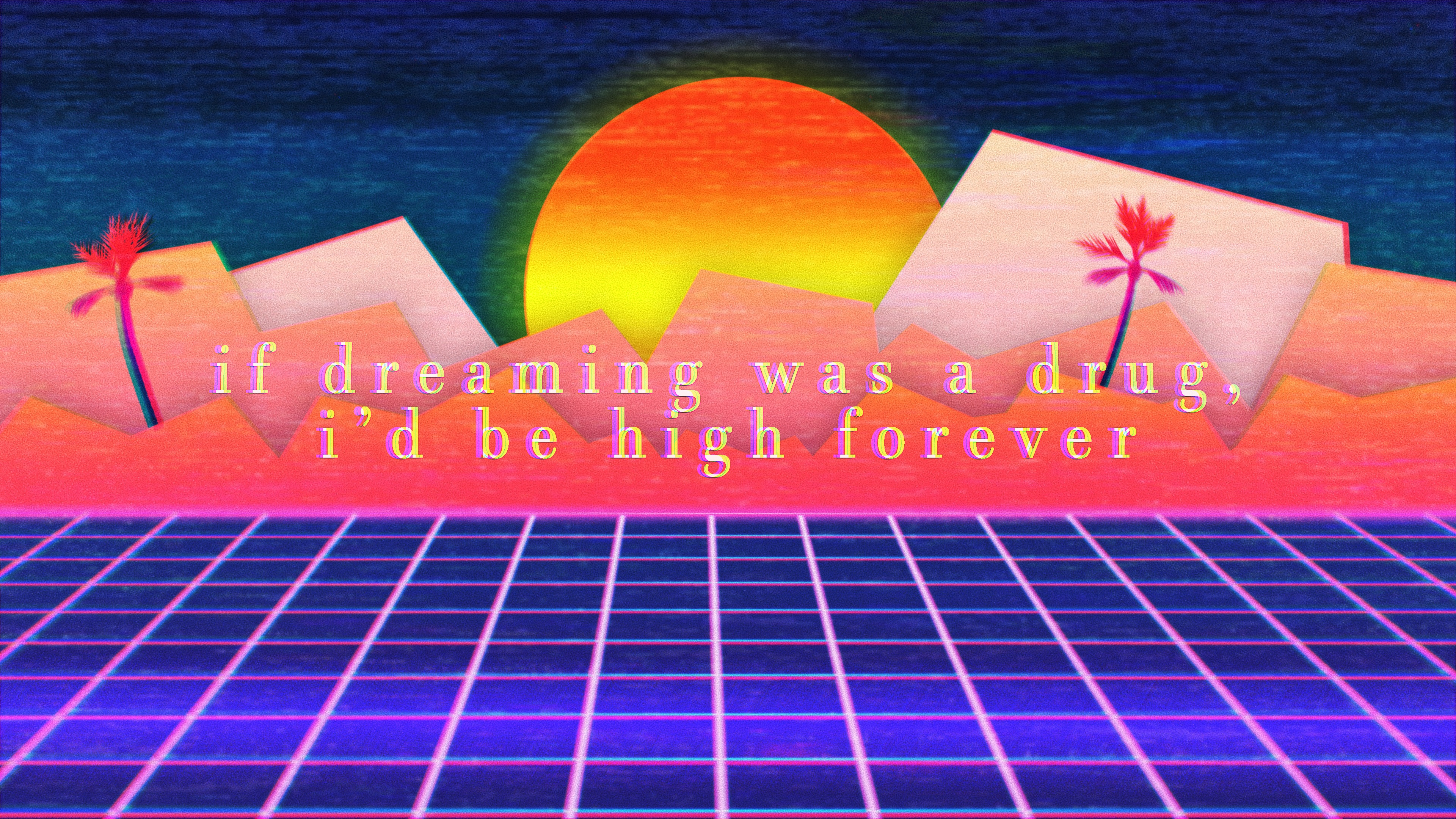 General 3840x2160 OutRun sunset vaporwave retrowave text quote video games grid