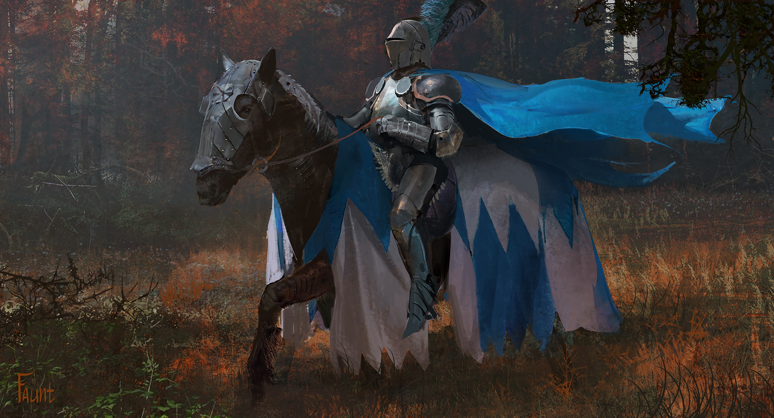 General 2560x1383 knight horse armor cape forest medieval