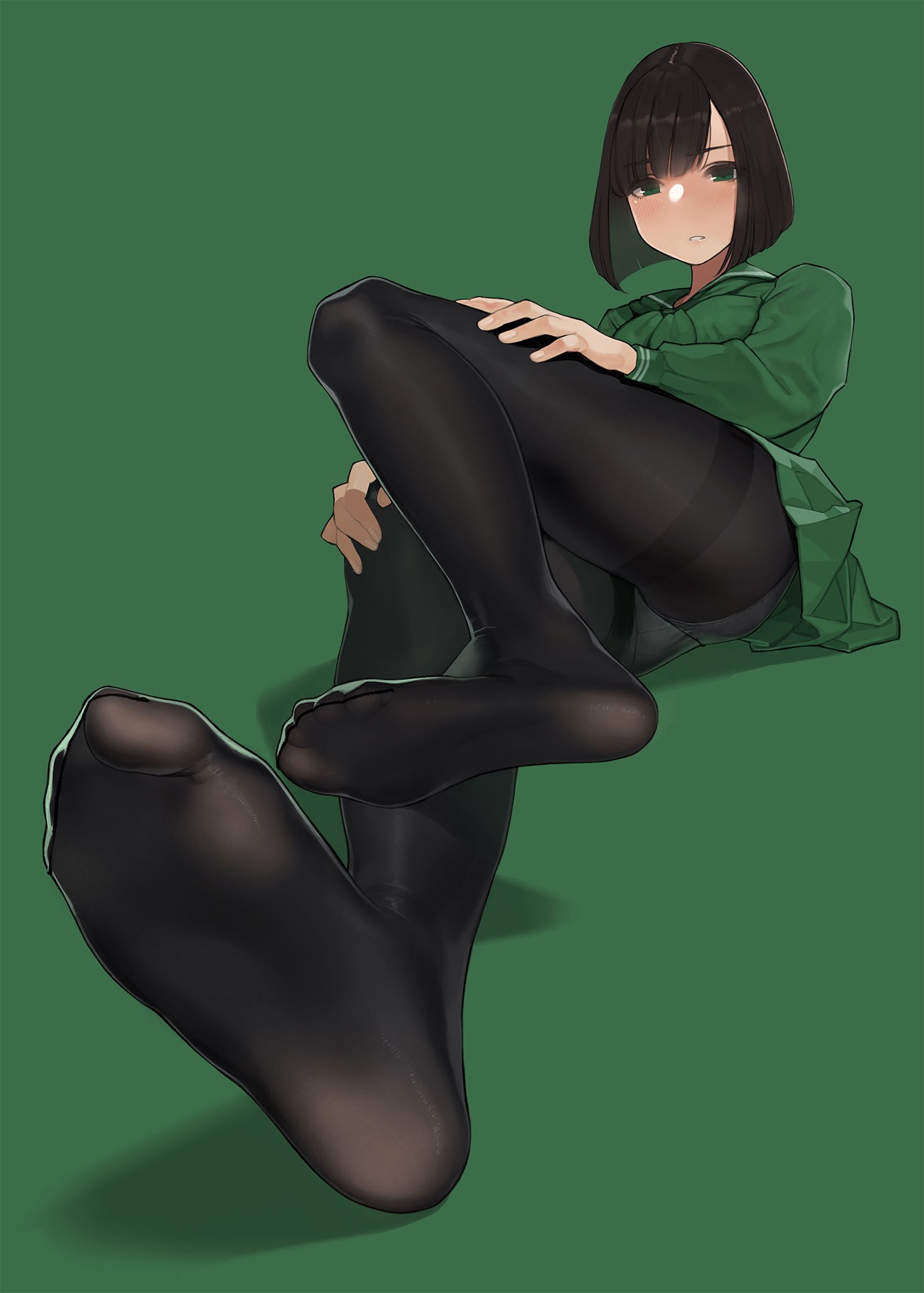 Anime 1464x2048 yomu school uniform pantyhose feet green black stockings foot fetishism Miru Tights Homi Moegi (Miru Tights)