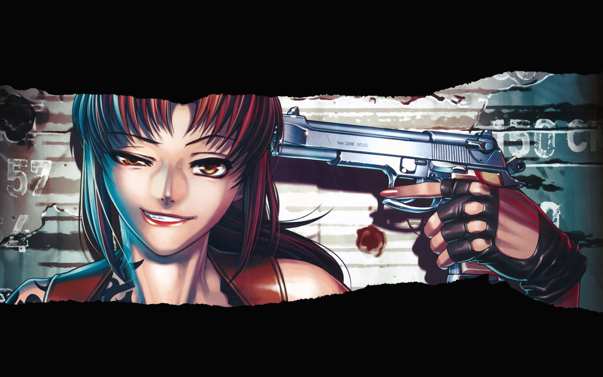 Anime 1920x1200 Black Lagoon Revy gun gloves pistol anime girls suicide smiling portrait face