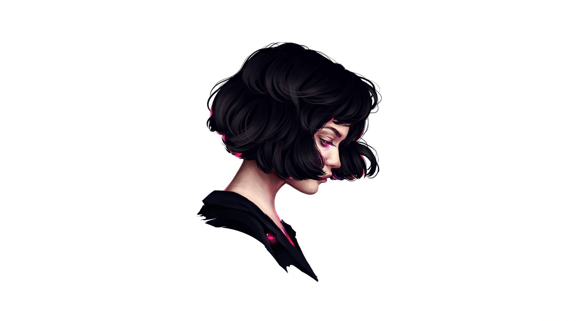 General 1919x1057 women face artwork profile dark hair simple background white background