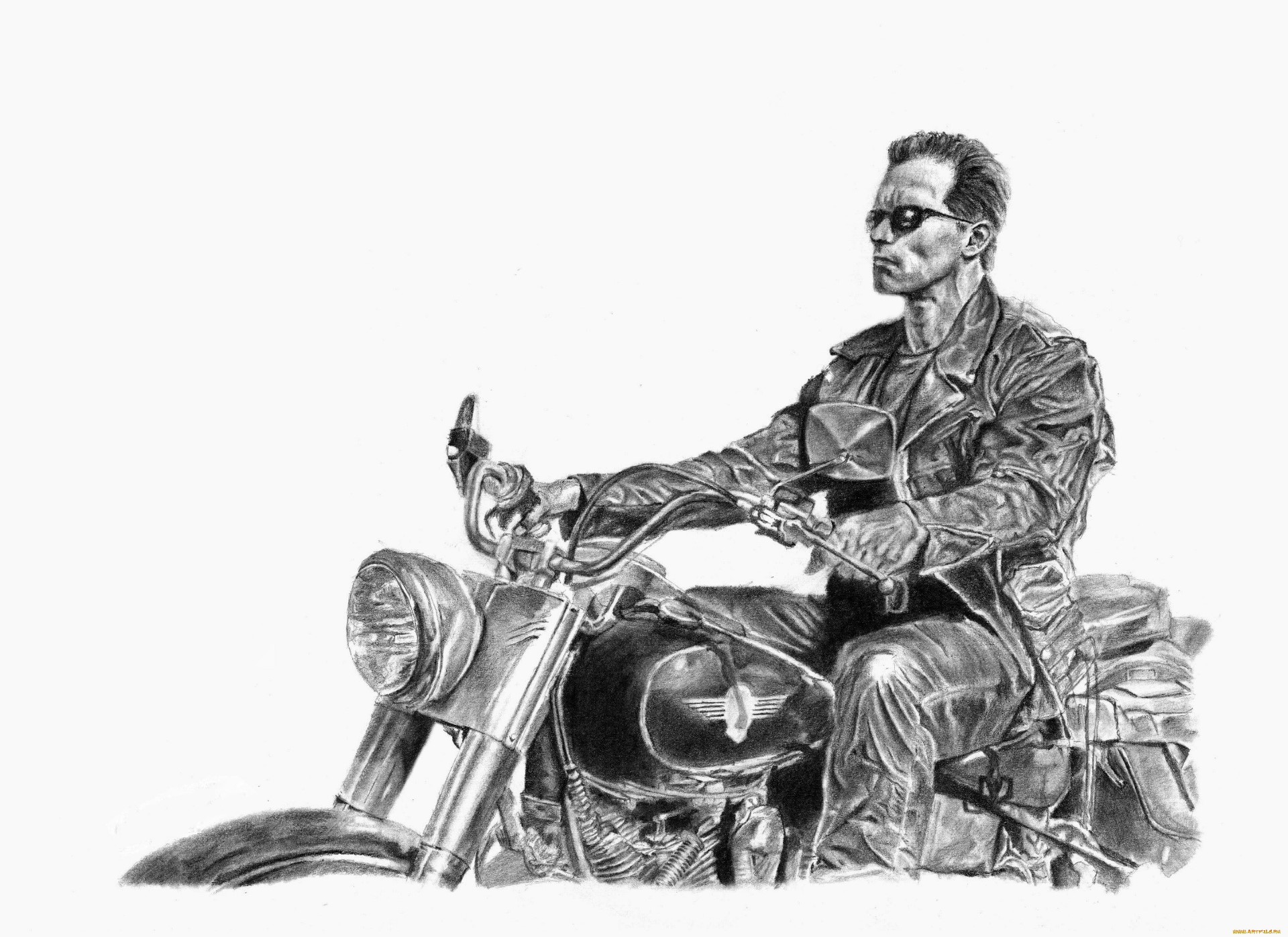General 1920x1396 Terminator 2 artwork drawing cyborg vehicle monochrome simple background white background Arnold Schwarzenegger movies 1991 (Year) science fiction