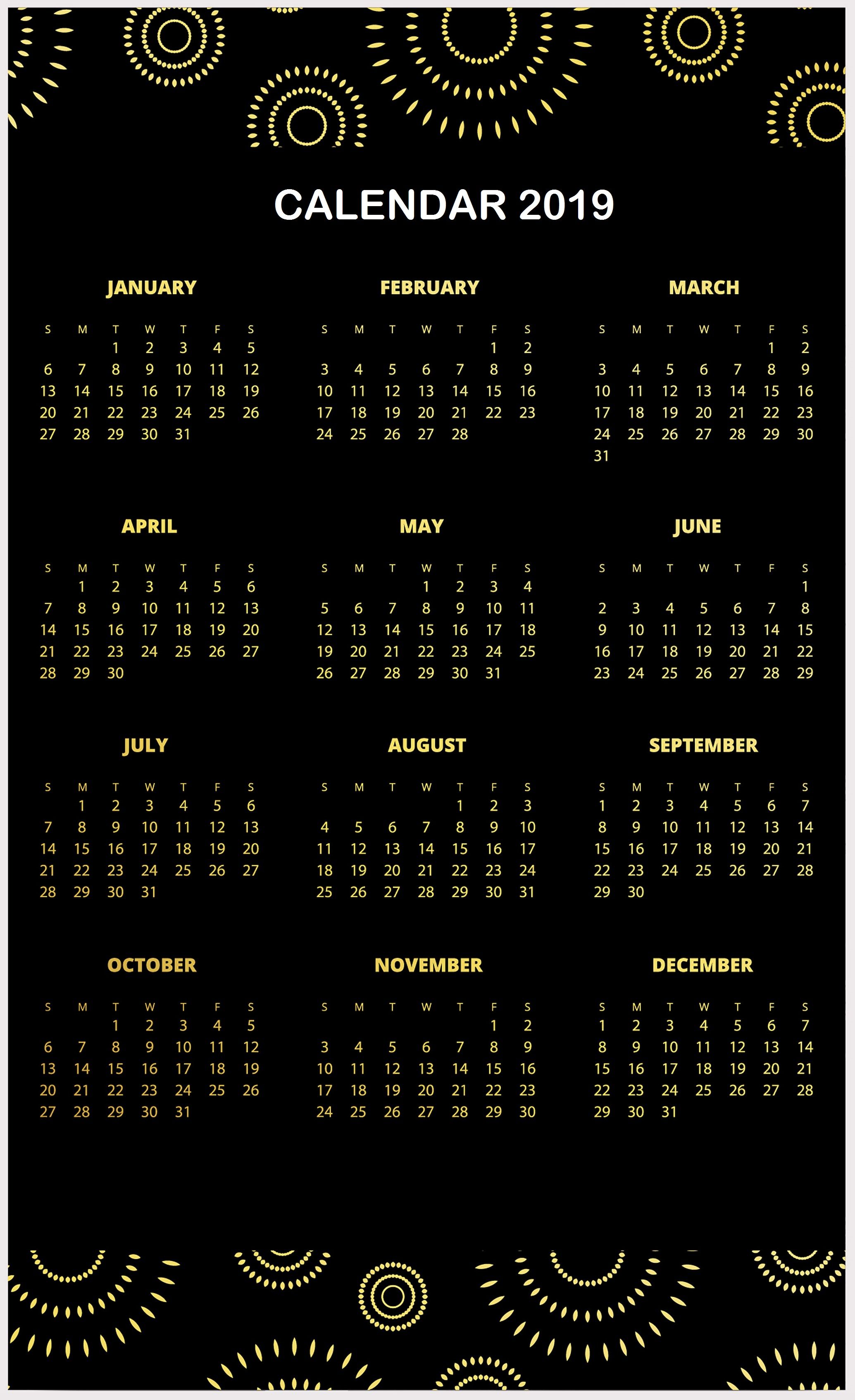 General 2069x3389 2019 (year) calendar portrait display month black background frame ornament abstract numbers