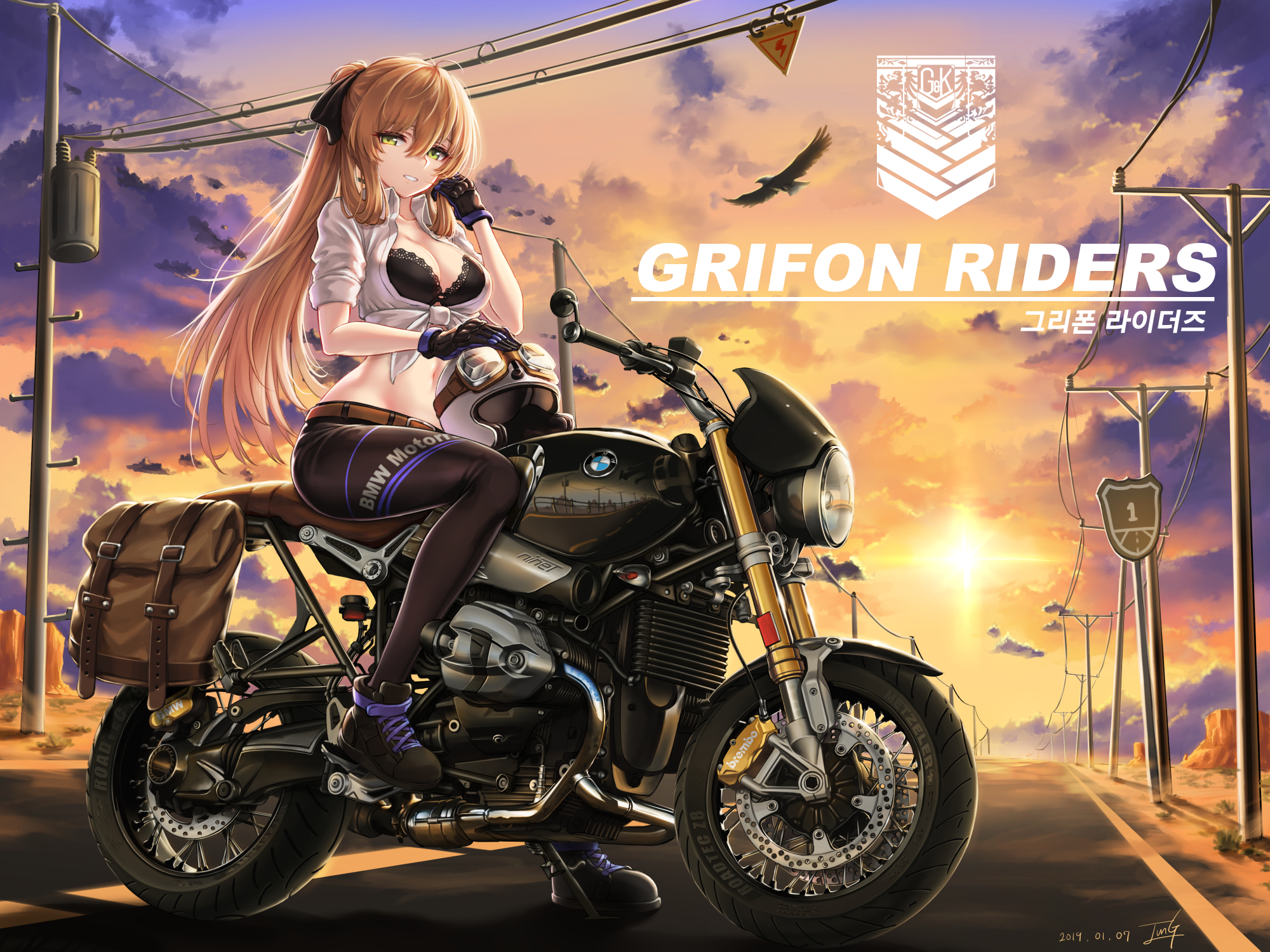 Anime 2000x1500 Pixiv anime anime girls motorcycle