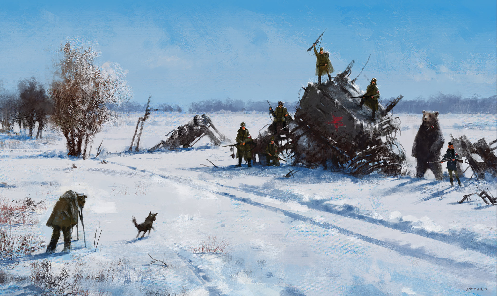 General 1920x1146 army soldier robot animals winter photographer fictional landscape Jakub Różalski Iron Harvest artwork