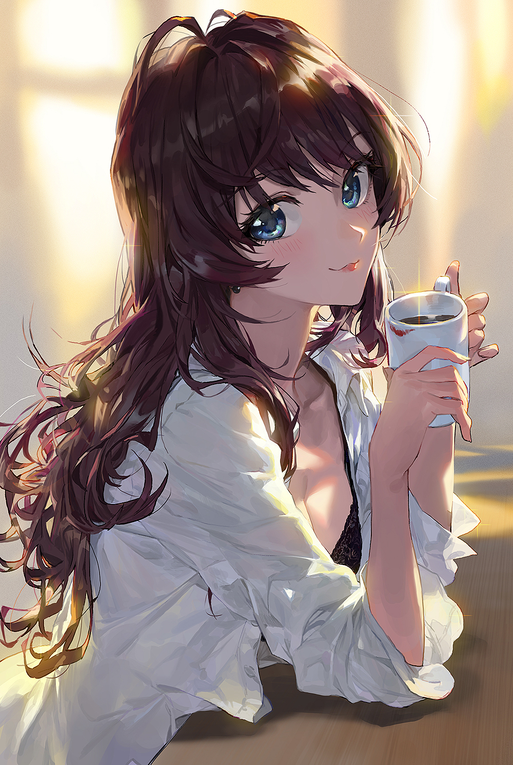 Anime 1000x1489 anime anime girls cup blue eyes long hair brunette Mossi (artist) THE iDOLM@STER Ichinose Shiki