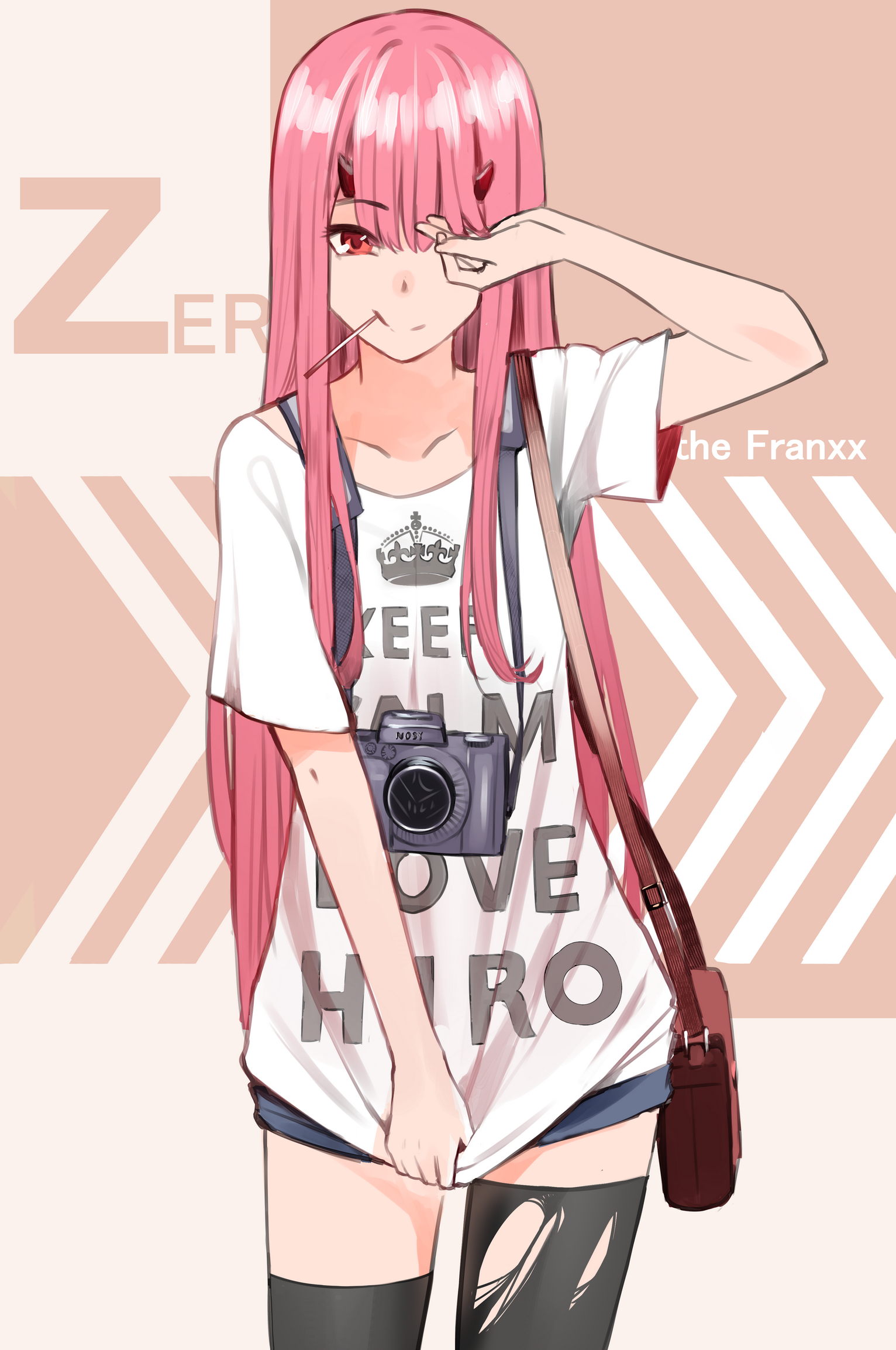 Anime 1532x2307 Darling in the FranXX anime girls pink hair smiling red eyes Zero Two (Darling in the FranXX) anime girls eating 2D Keep Calm and... anime