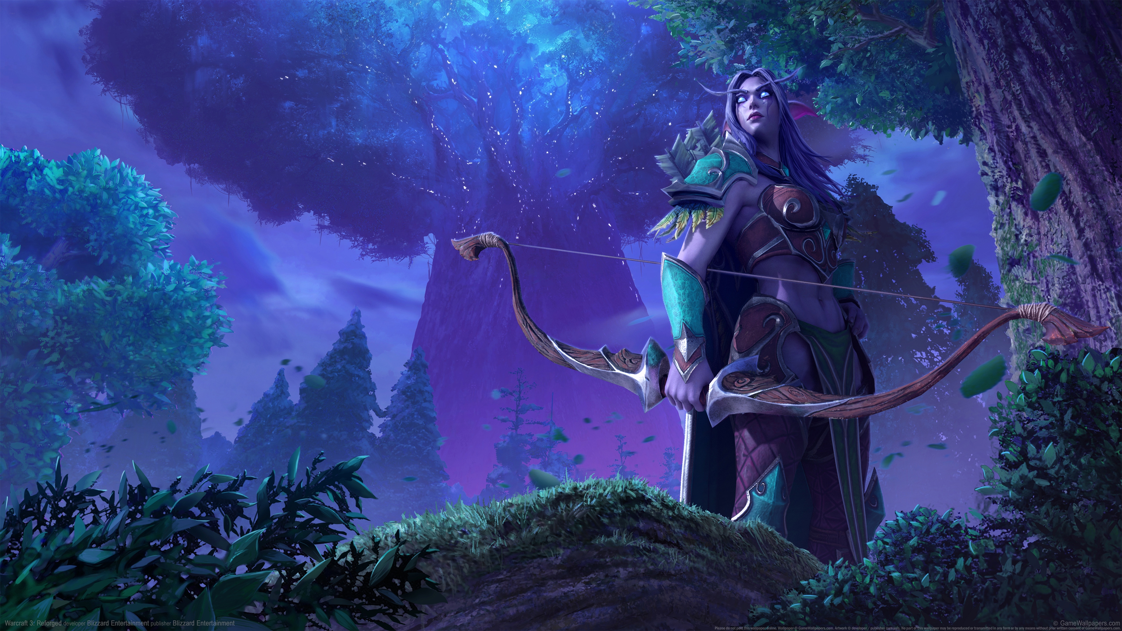 General 3840x2160 Warcraft III Warcraft III: Reforged video games video game art digital art elves night elves bow trees