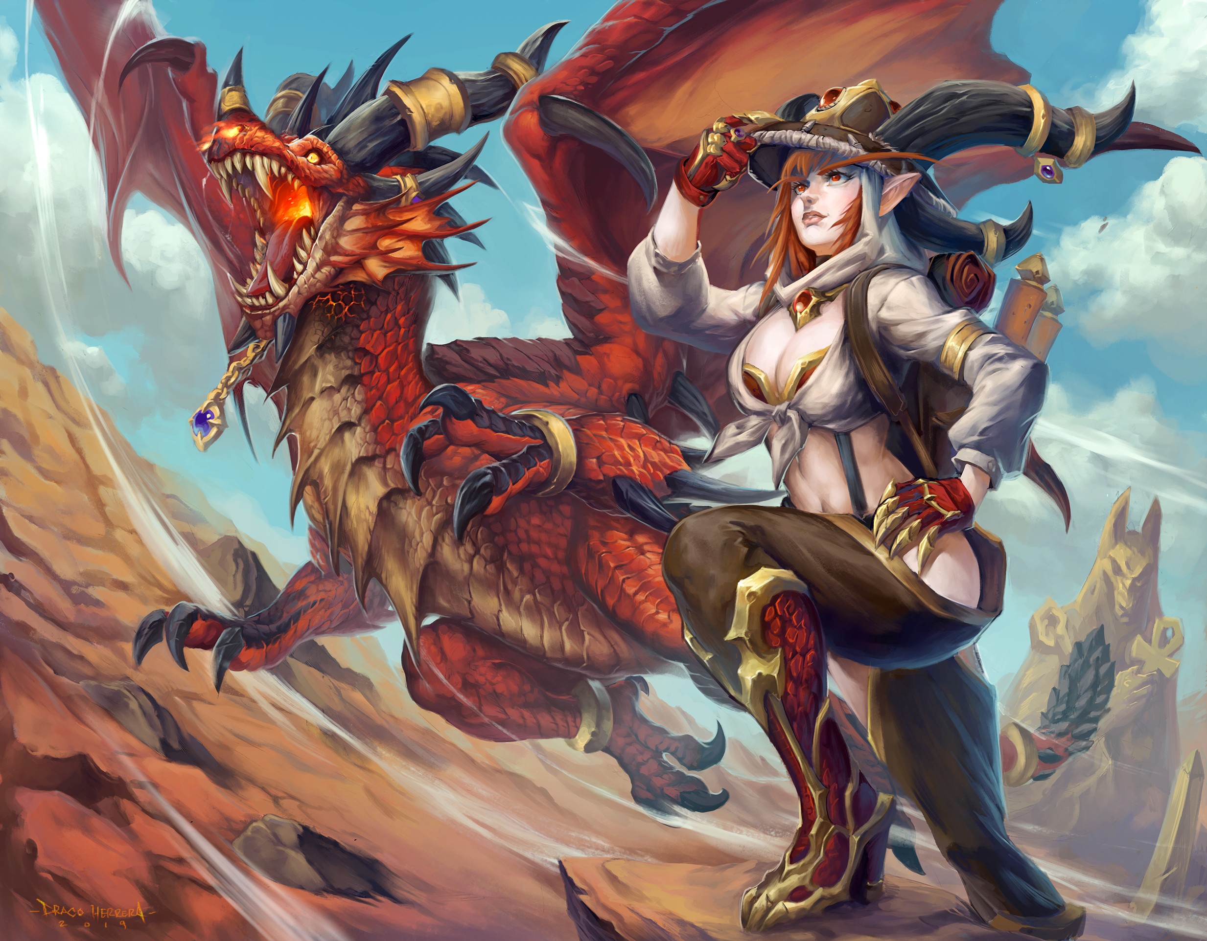 General 2466x1924 Alexstrasza Heroes of the Storm World of Warcraft fantasy girl fantasy art redhead dragon