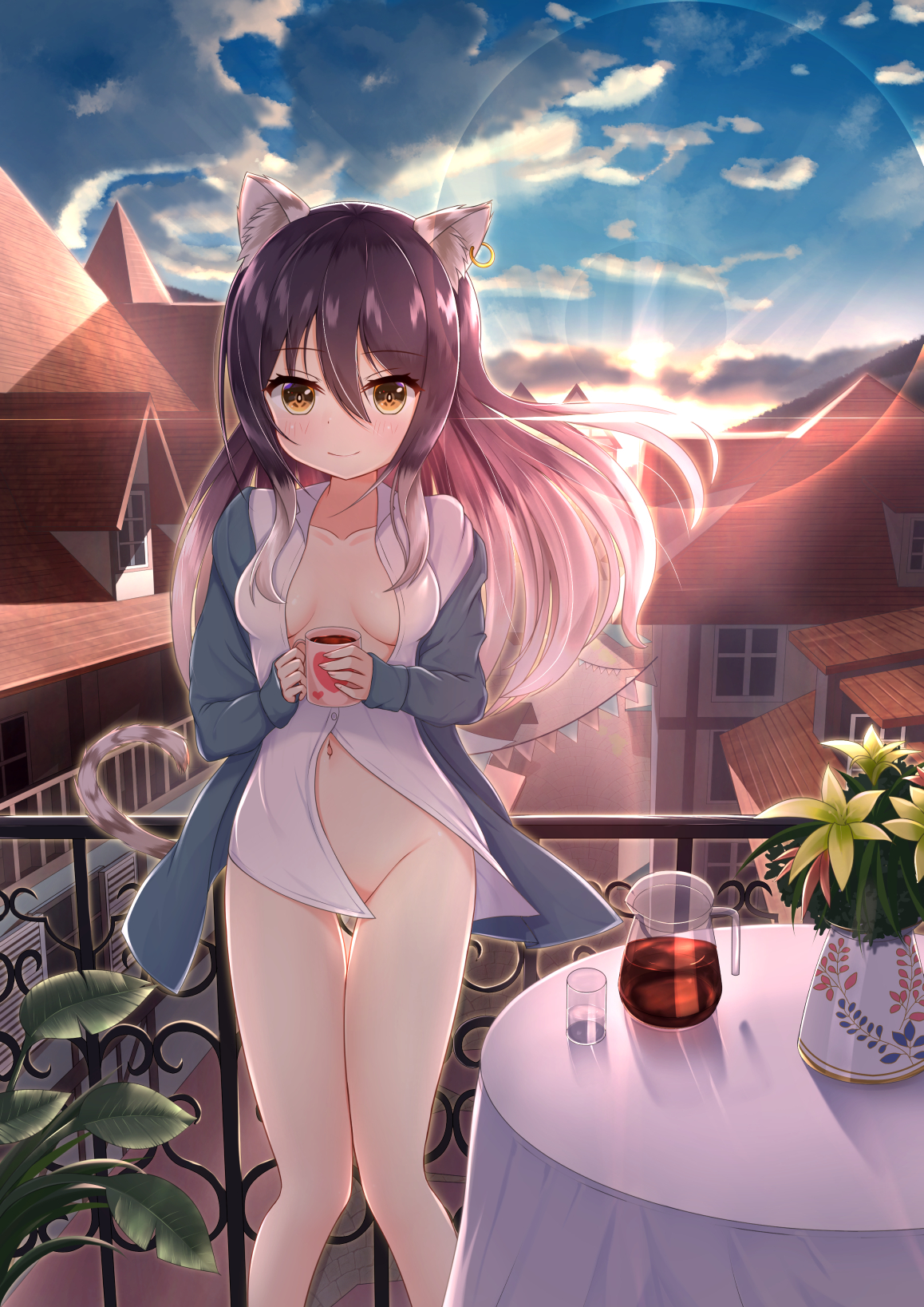 Anime 1158x1637 anime anime girls digital art artwork 2D portrait display bottomless open shirt no bra strategic covering cup animal ears tail Princess Connect Re:Dive NC731 hair between eyes