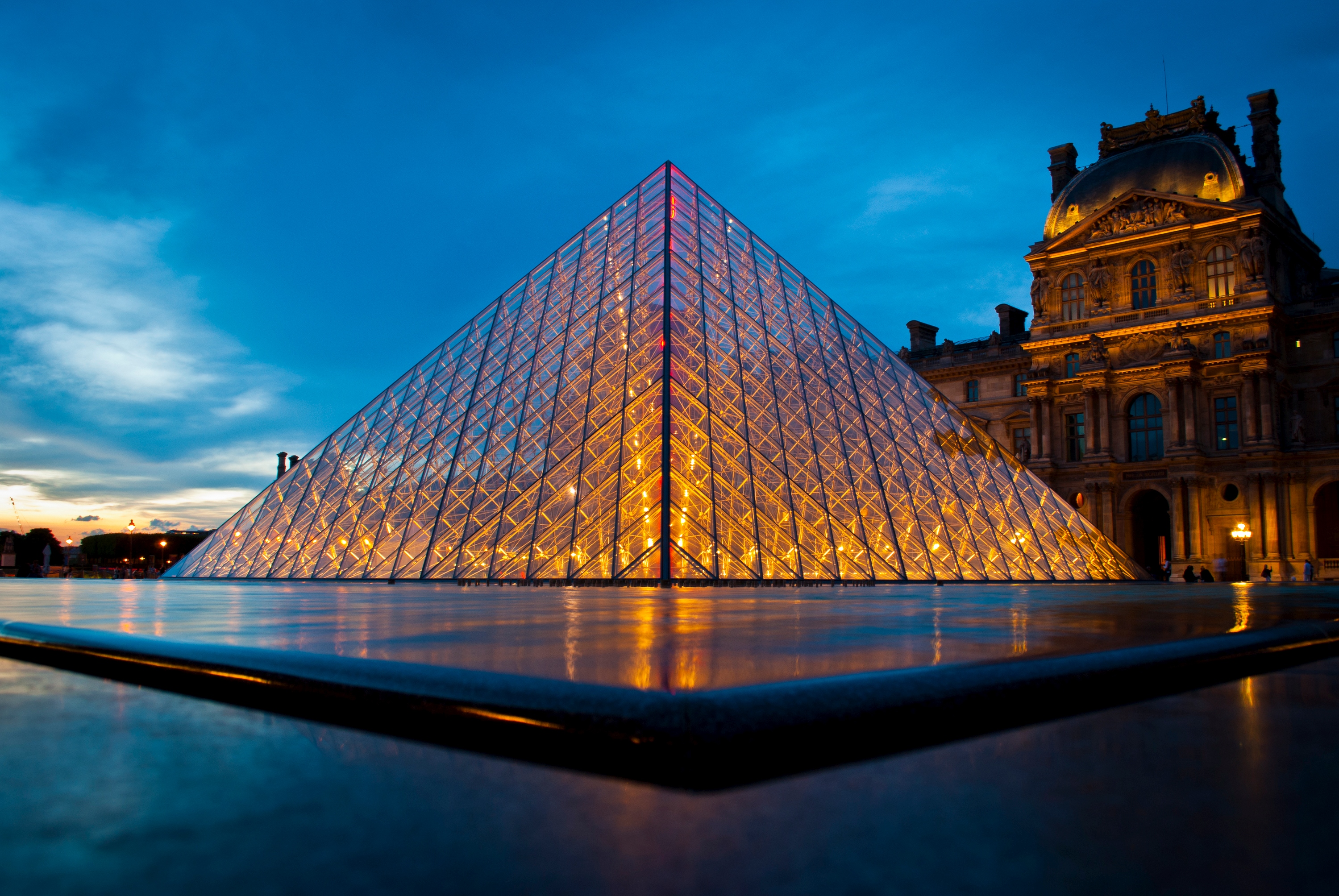 General 3000x2008 Louvre pyramid Paris France building crystal  architecture sky night galleries landmark museum Europe