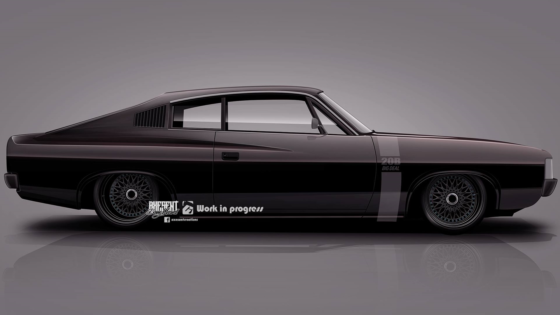 General 1920x1080 Axesent Creations CGI muscle cars Chrysler side view black cars