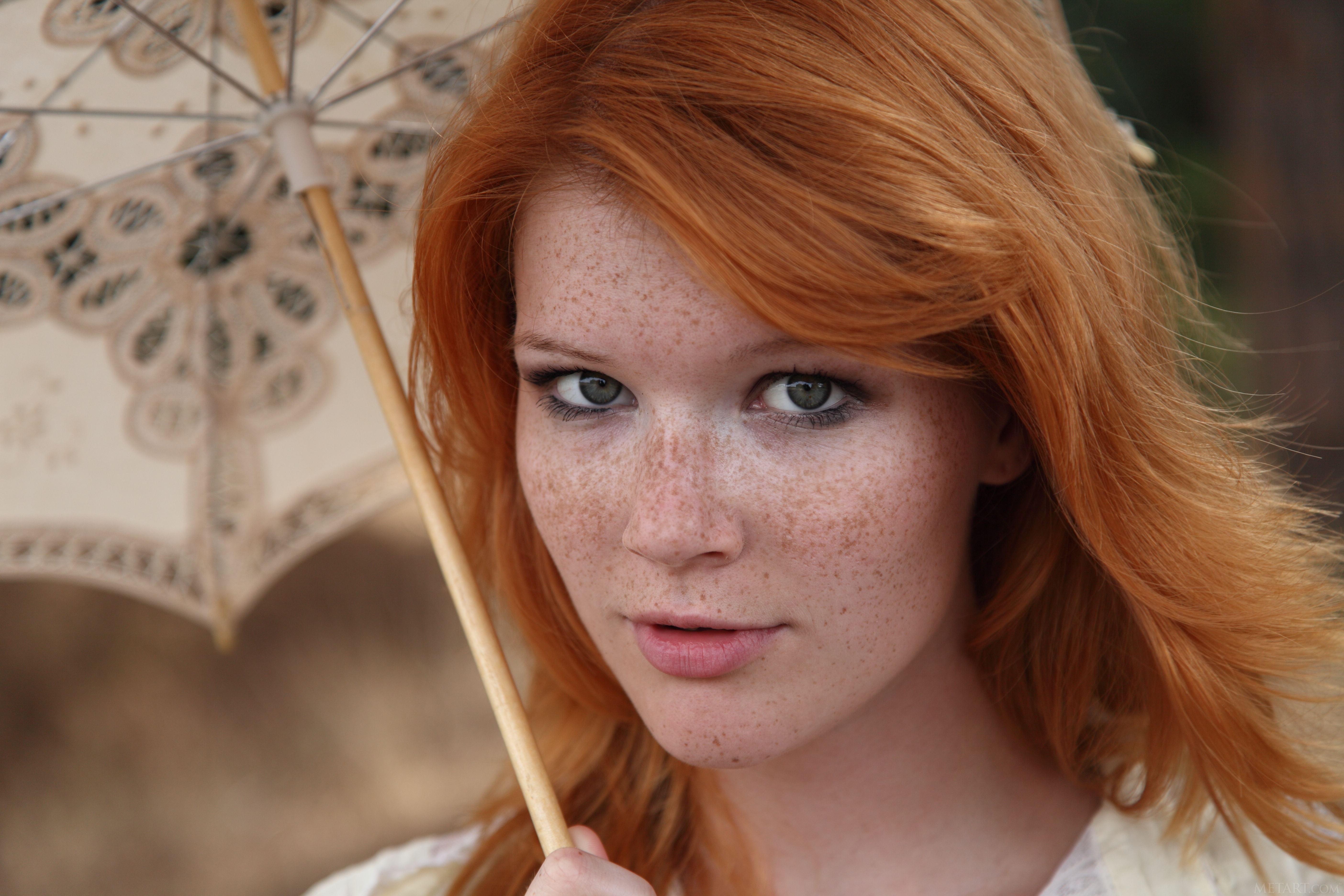 Mia Sollis Redhead Model Women Face Freckles Looking At Viewer Czech Women Portrait