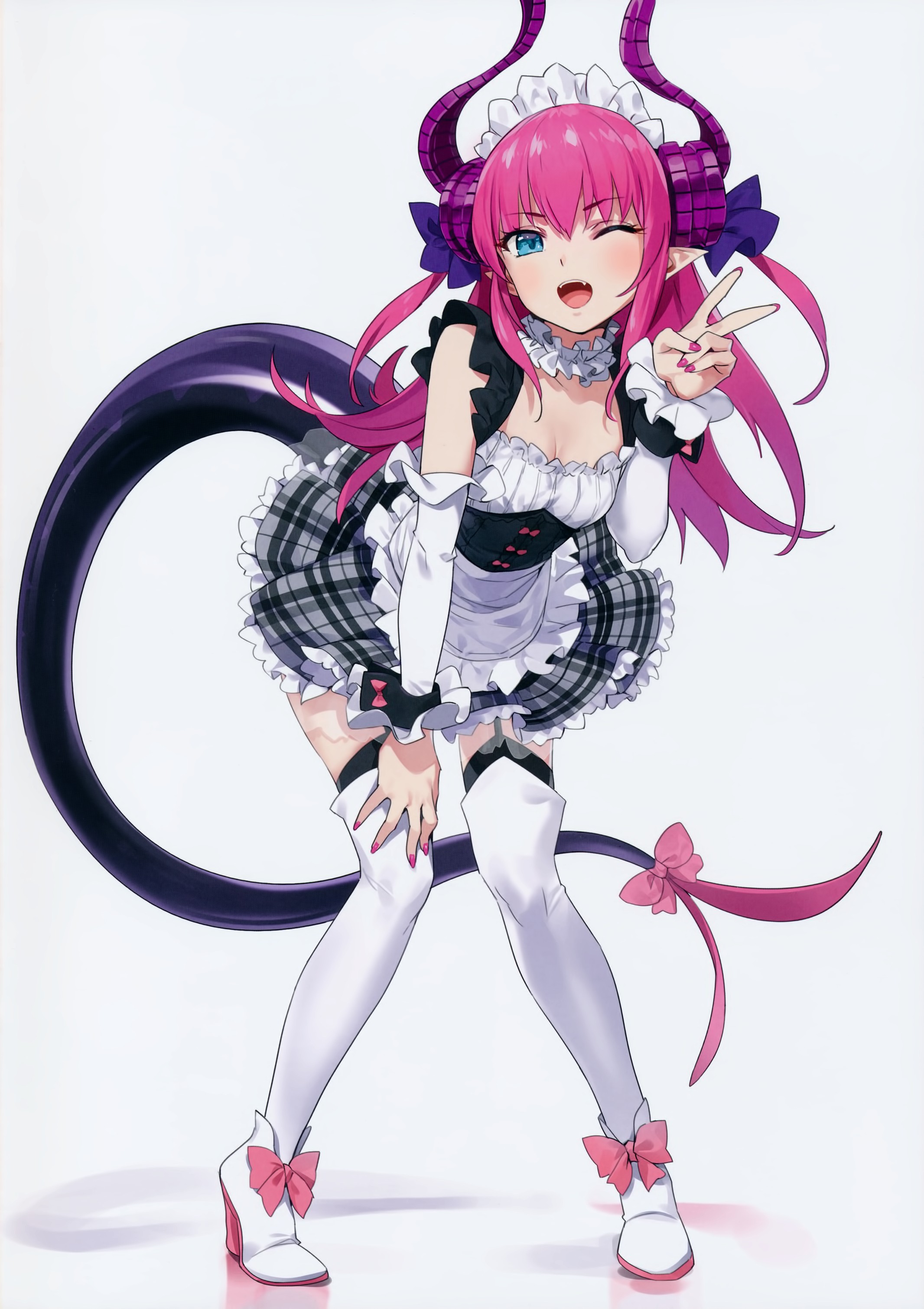 Anime 2132x3021 Fate series maid maid outfit dragon girl anime girls elizabeth bathory (fate) Fate/Extra Fate/Extra CCC horns tail wink pink hair blue eyes artwork Orange Maru