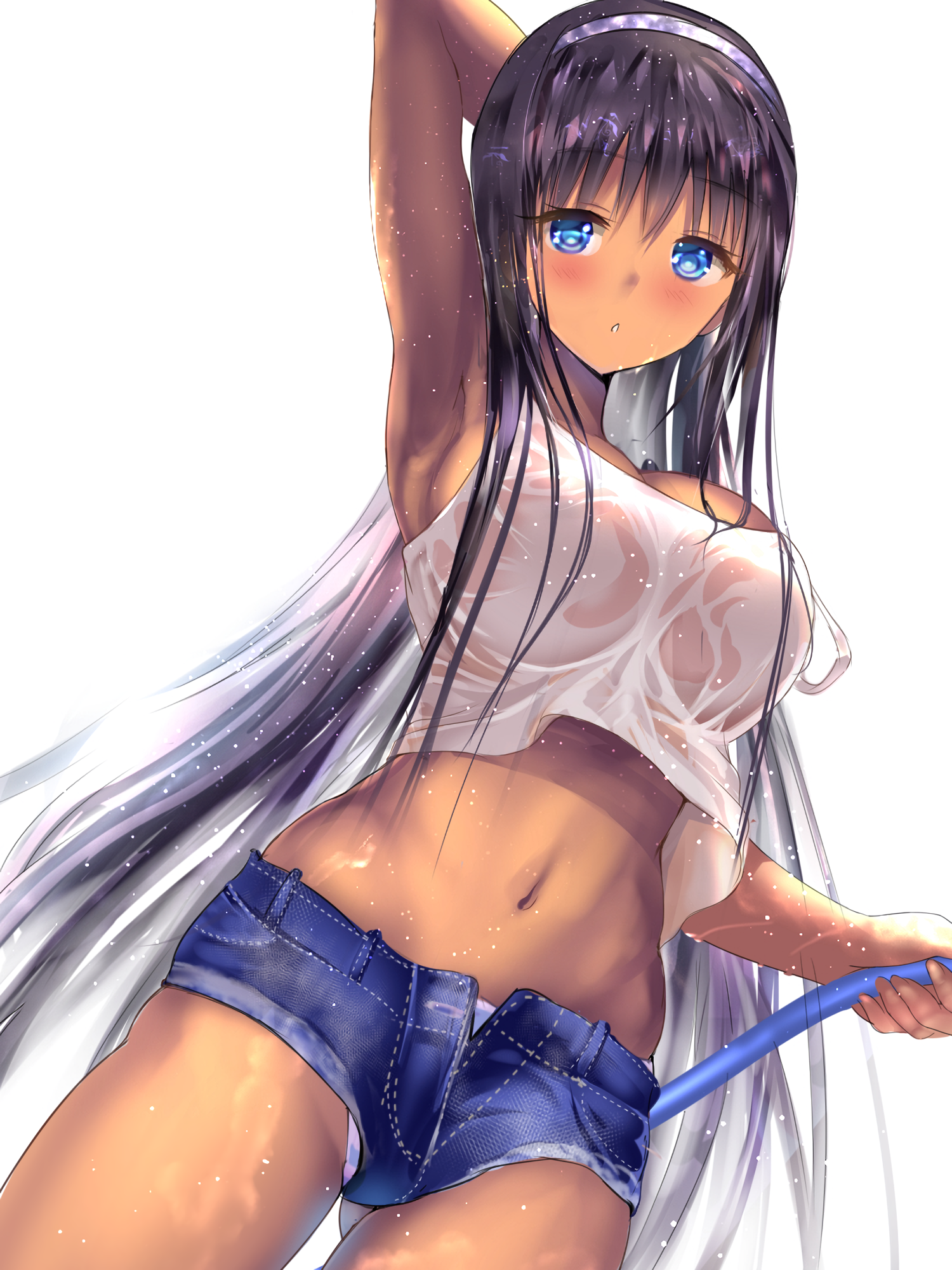 Anime 1500x2000 white background dark skin armpits blue eyes long hair original characters anime girls Gorua