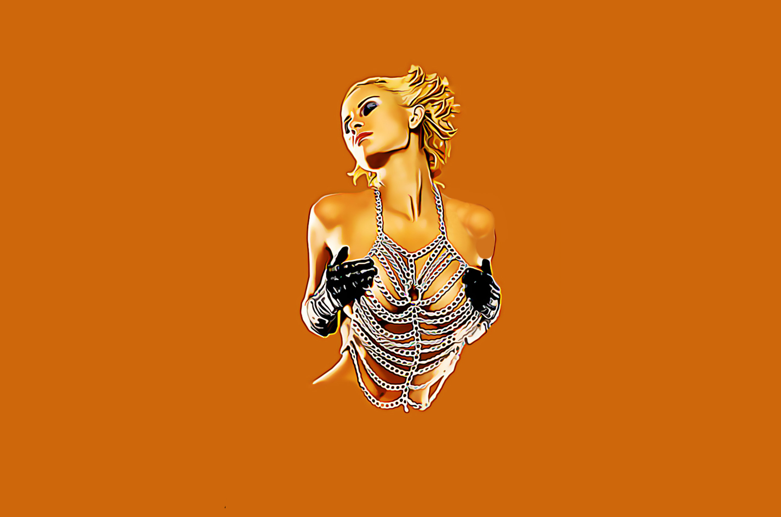 General 2560x1695 women artwork boobs orange background simple background blonde