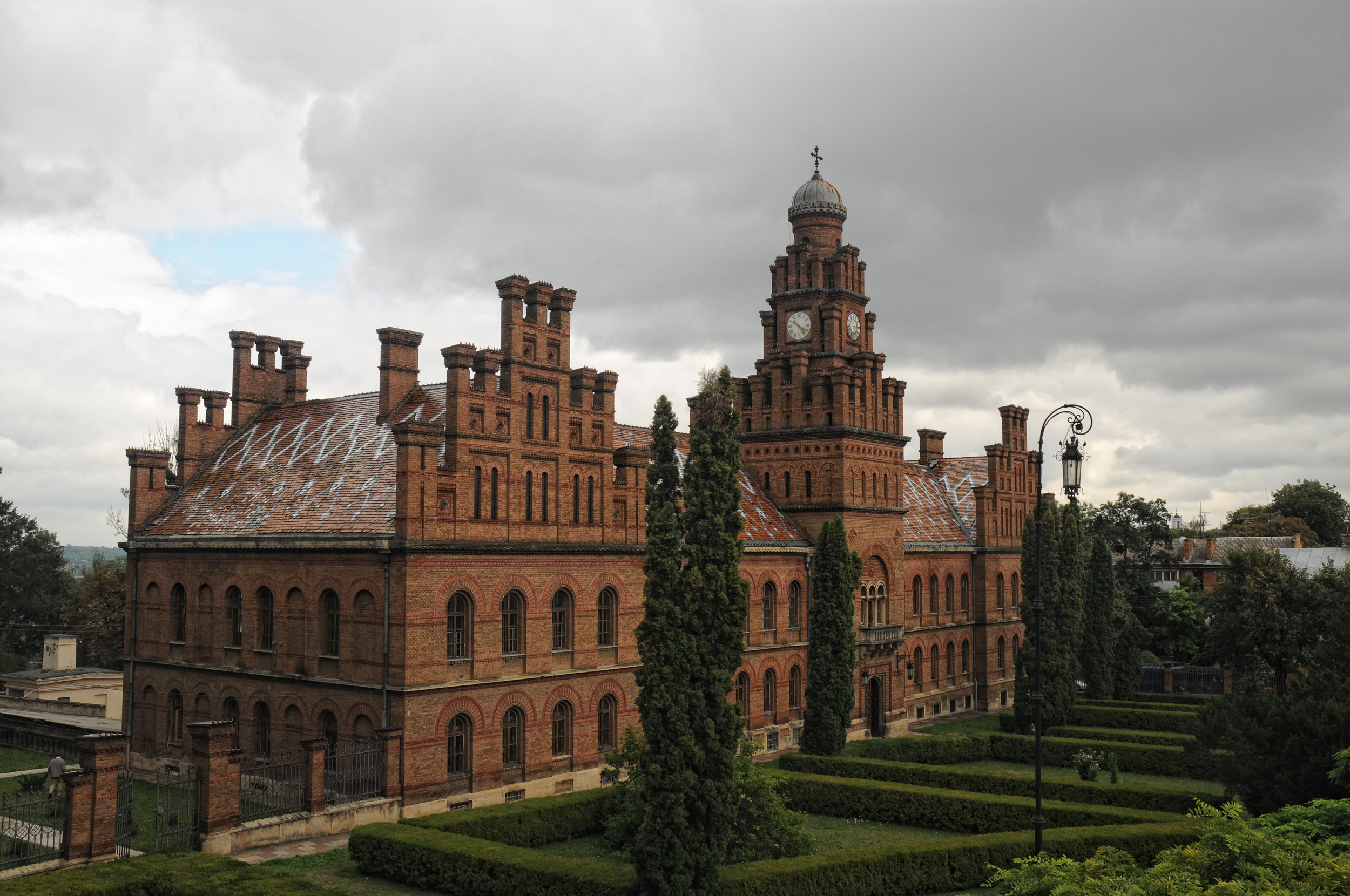 General 2500x1660 architecture building old building trees bricks aerial view plants garden lamp clouds clock tower