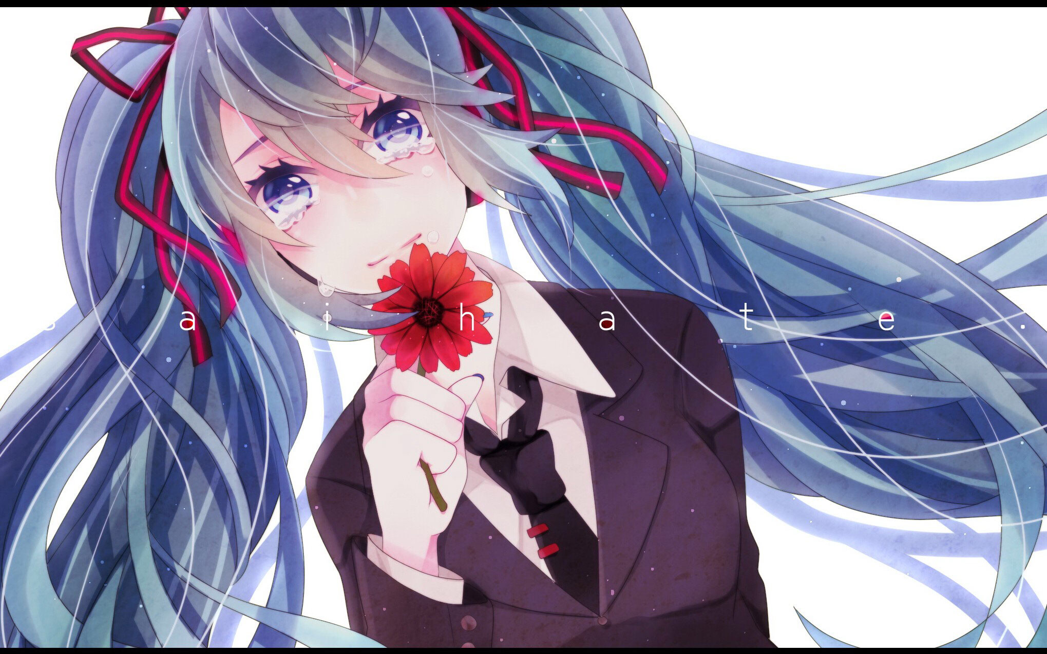Anime 2039x1274 Vocaloid Hatsune Miku anime girls blue hair tie flowers long hair