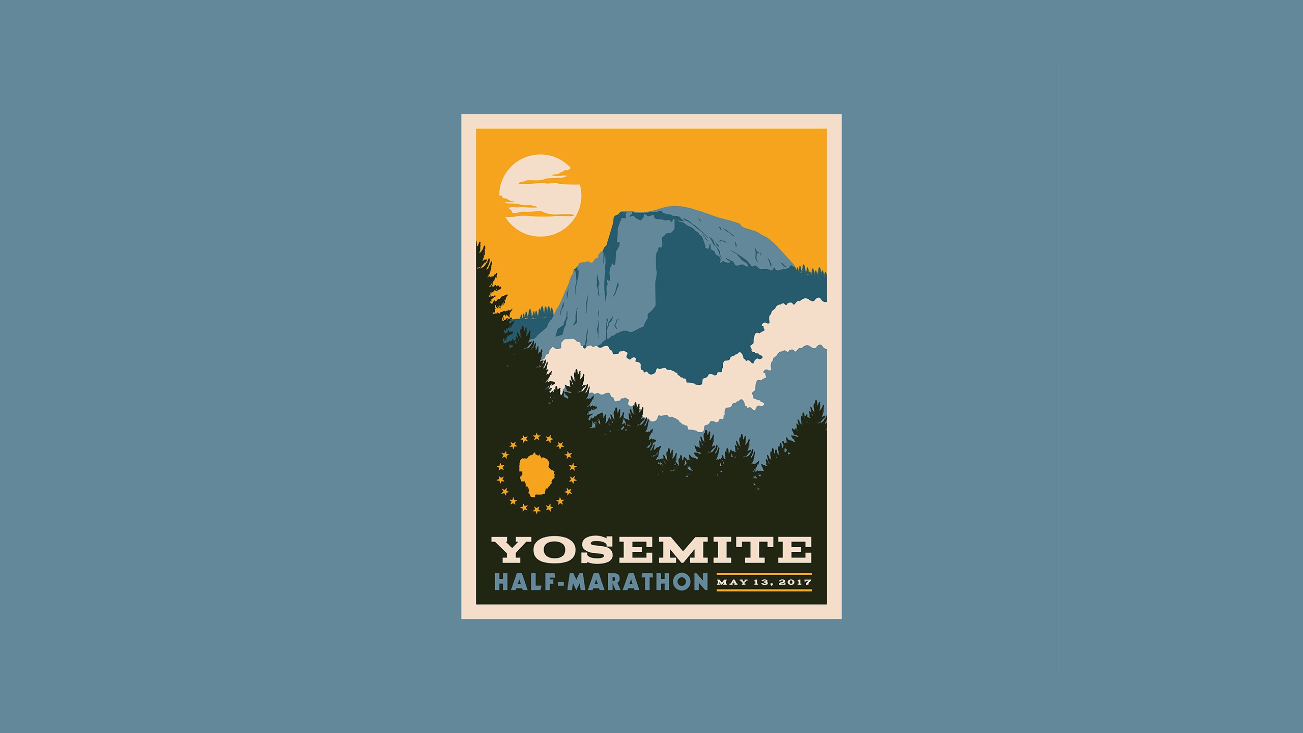 General 2560x1440 illustration blue background poster flyer Yosemite National Park minimalism simple background USA California
