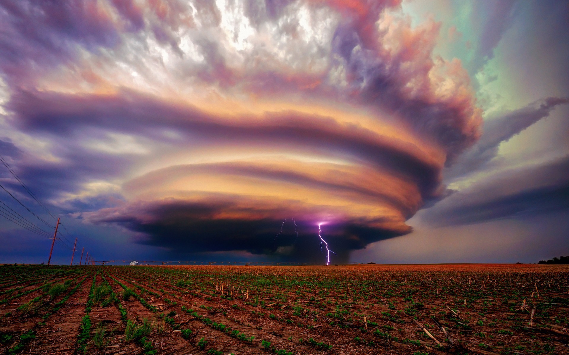 General 1920x1200 landscape storm lightning field tornado supercell (nature)