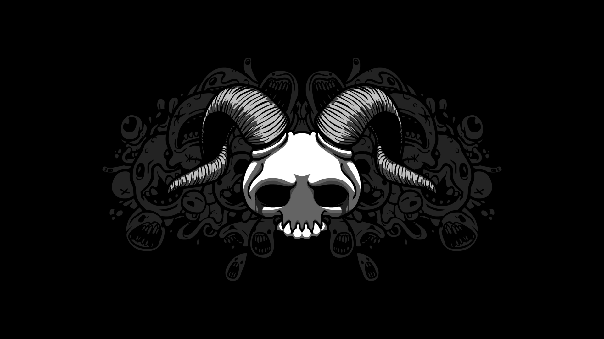 General 1920x1080 The Binding of Isaac black skull dark horns monochrome