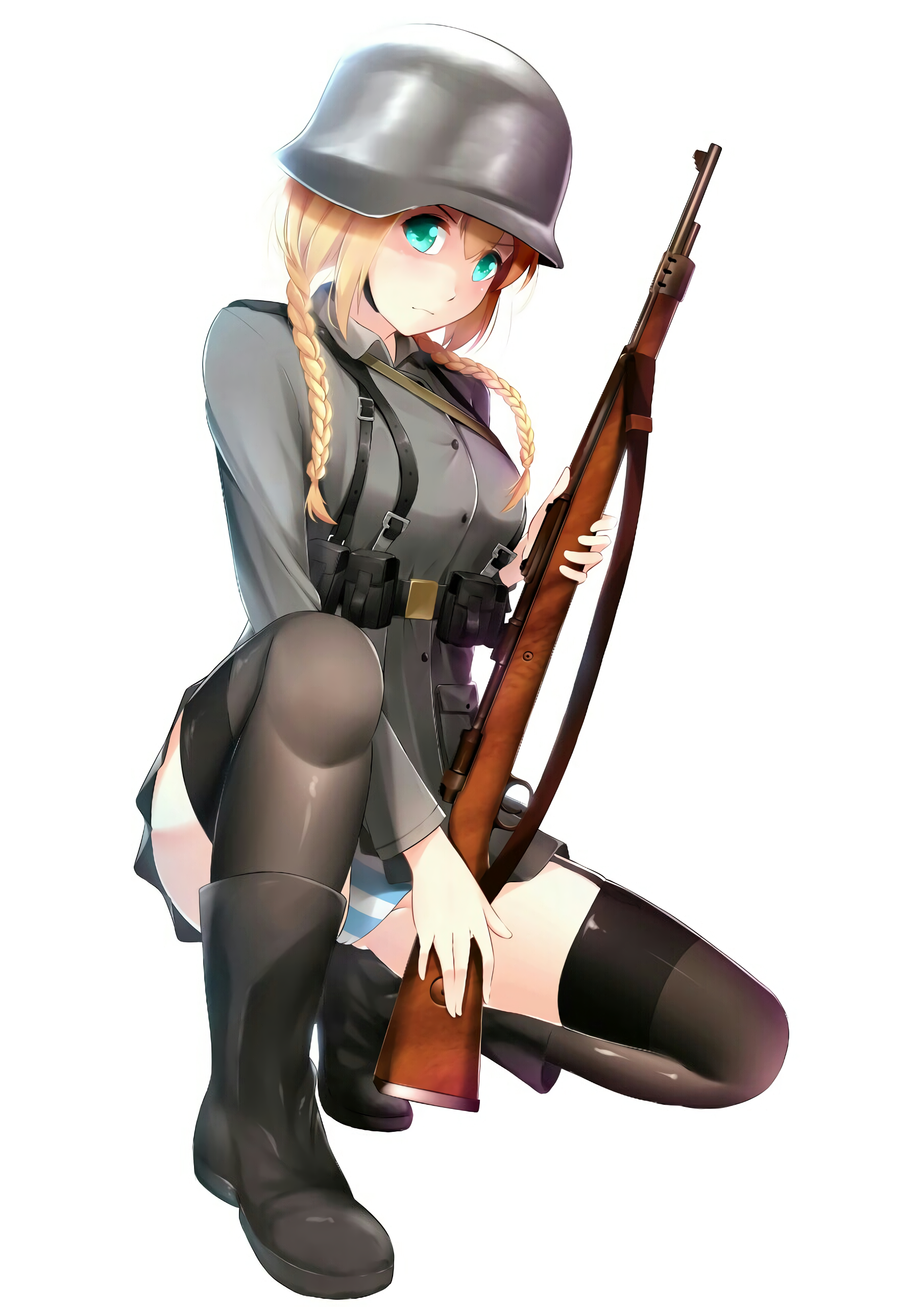 Anime 1810x2560 anime girls stockings panties World War II German Army gun Mauser Kar98k blonde blue eyes girls with guns pantsu shot Nazi blue panties