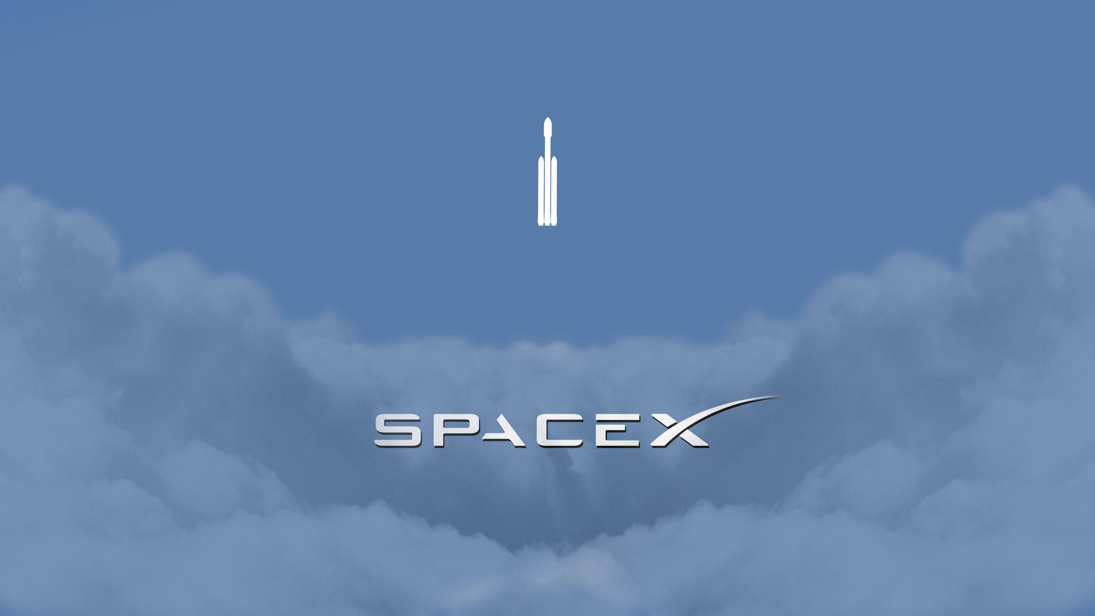 General 3840x2160 space spaceship minimalism clouds rocket logo SpaceX Falcon Heavy digital art