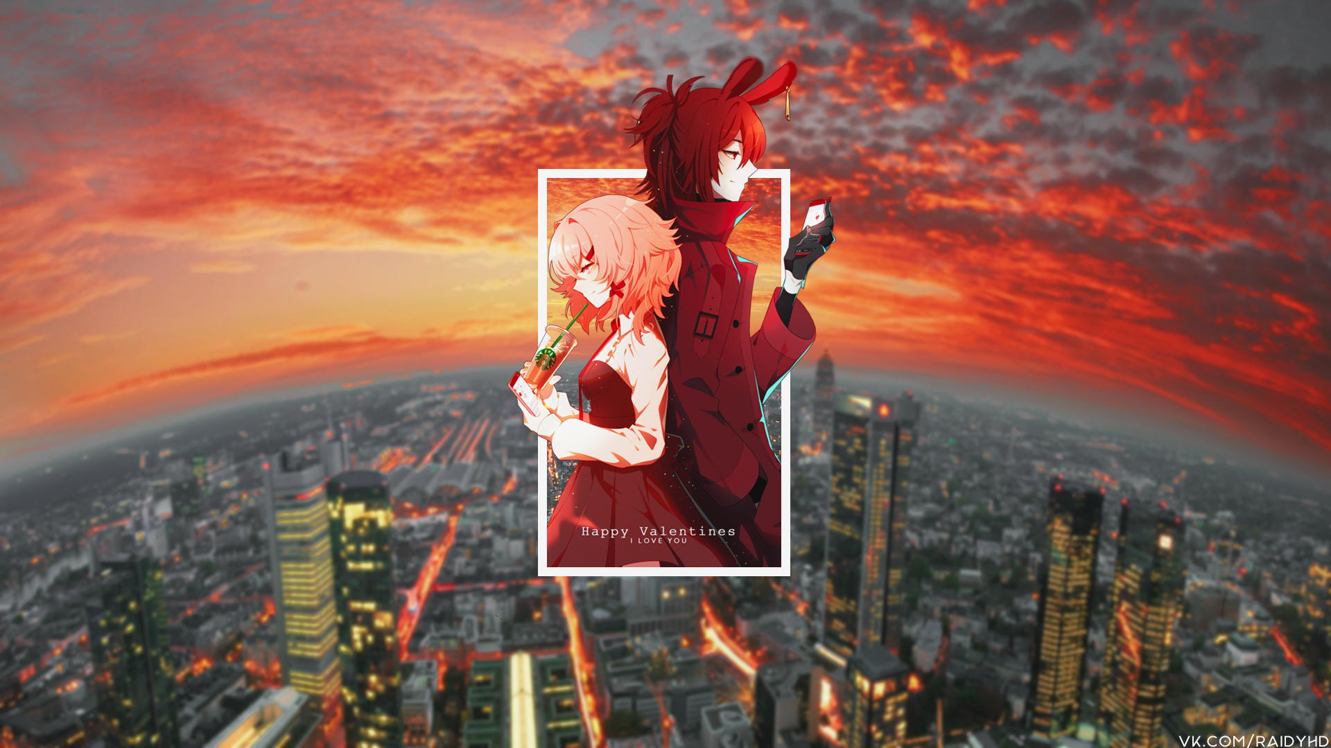 Anime 1920x1080 anime anime girls picture-in-picture city sunset