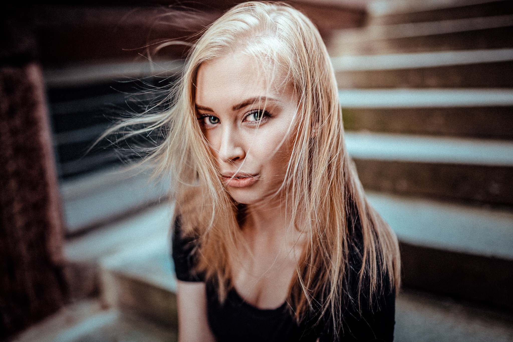 Women Blonde Face Lips Looking At Viewer Long Hair Model Hair In