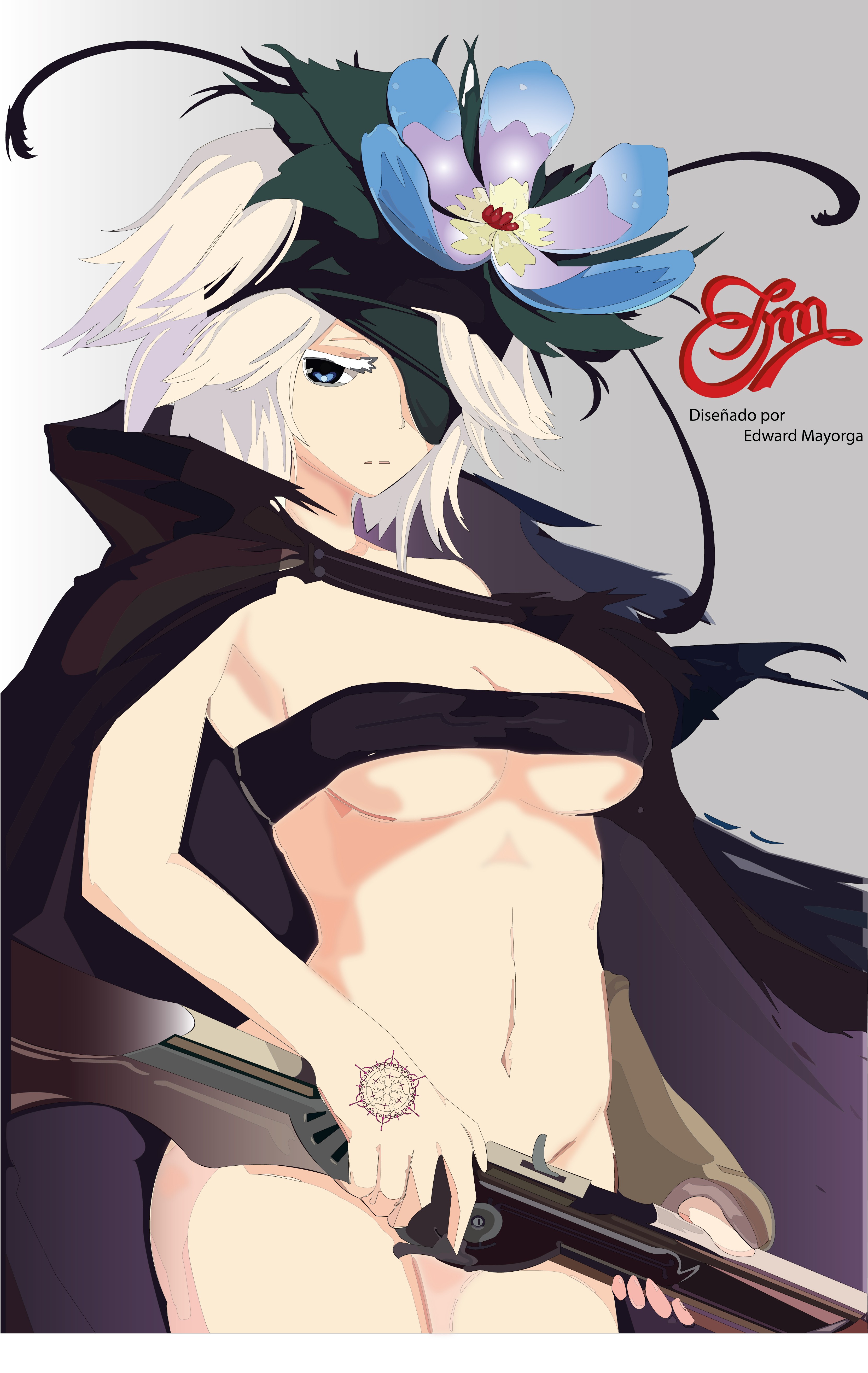 Anime 3323x5257 Fremy Speeddraw Rokka no Yuusha boobs flowers anime girls anime girls with guns belly partially clothed bottomless strategic covering