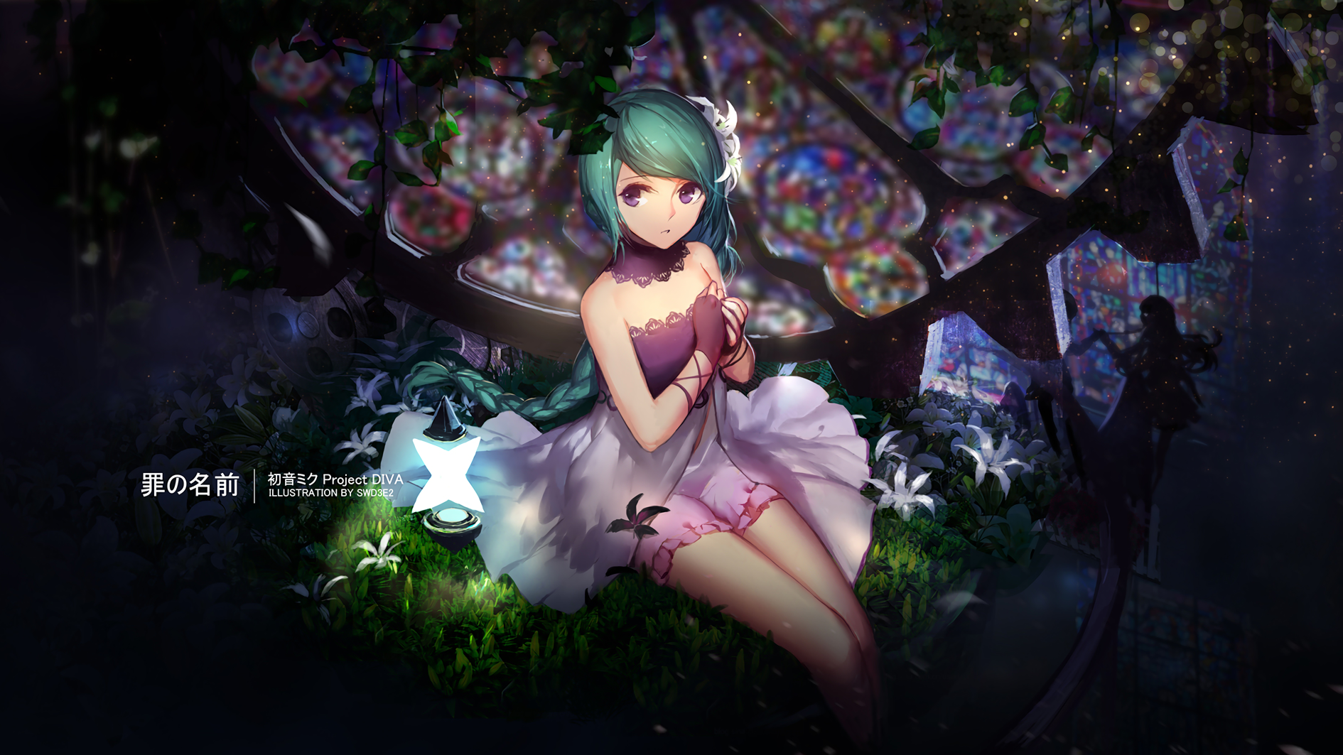 Anime 1890x1063 manga anime anime girls green hair dress thighs together fantasy art fantasy girl purple eyes Gear Wheels stained glass looking at viewer